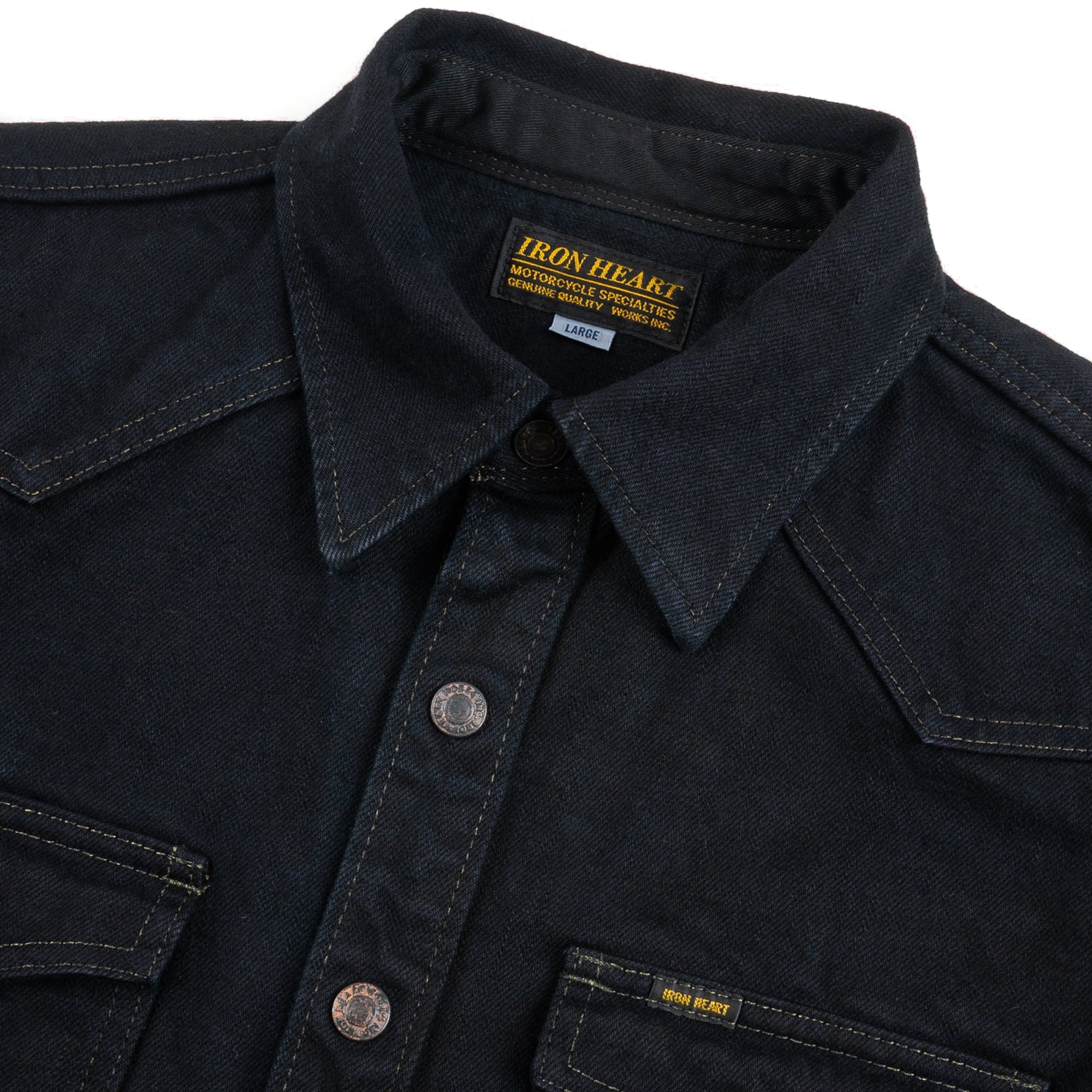IHSH-293-OD 18oz Vintage Selvedge Denim CPO Shirt - Indigo Overdyed Black