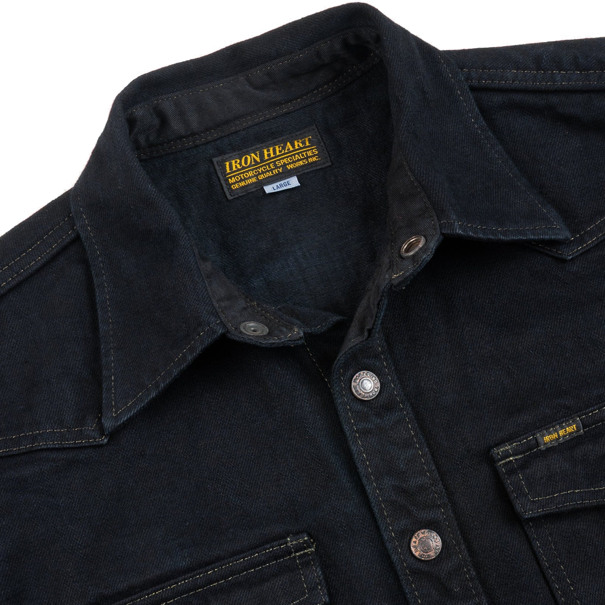 IHSH-293-OD 18oz Vintage Selvedge Denim CPO Shirt - Indigo Overdyed Black