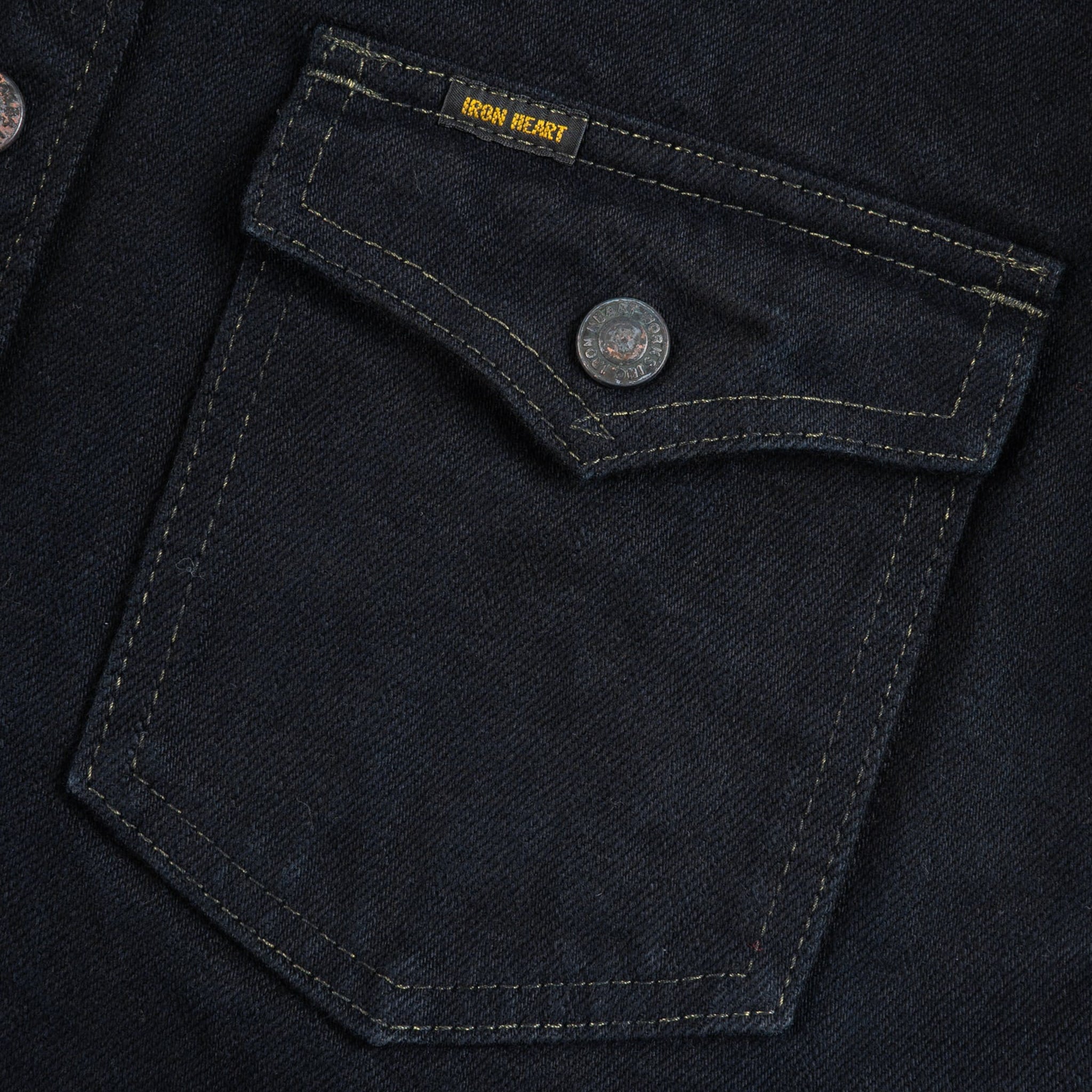 IHSH-293-OD 18oz Vintage Selvedge Denim CPO Shirt - Indigo Overdyed Black