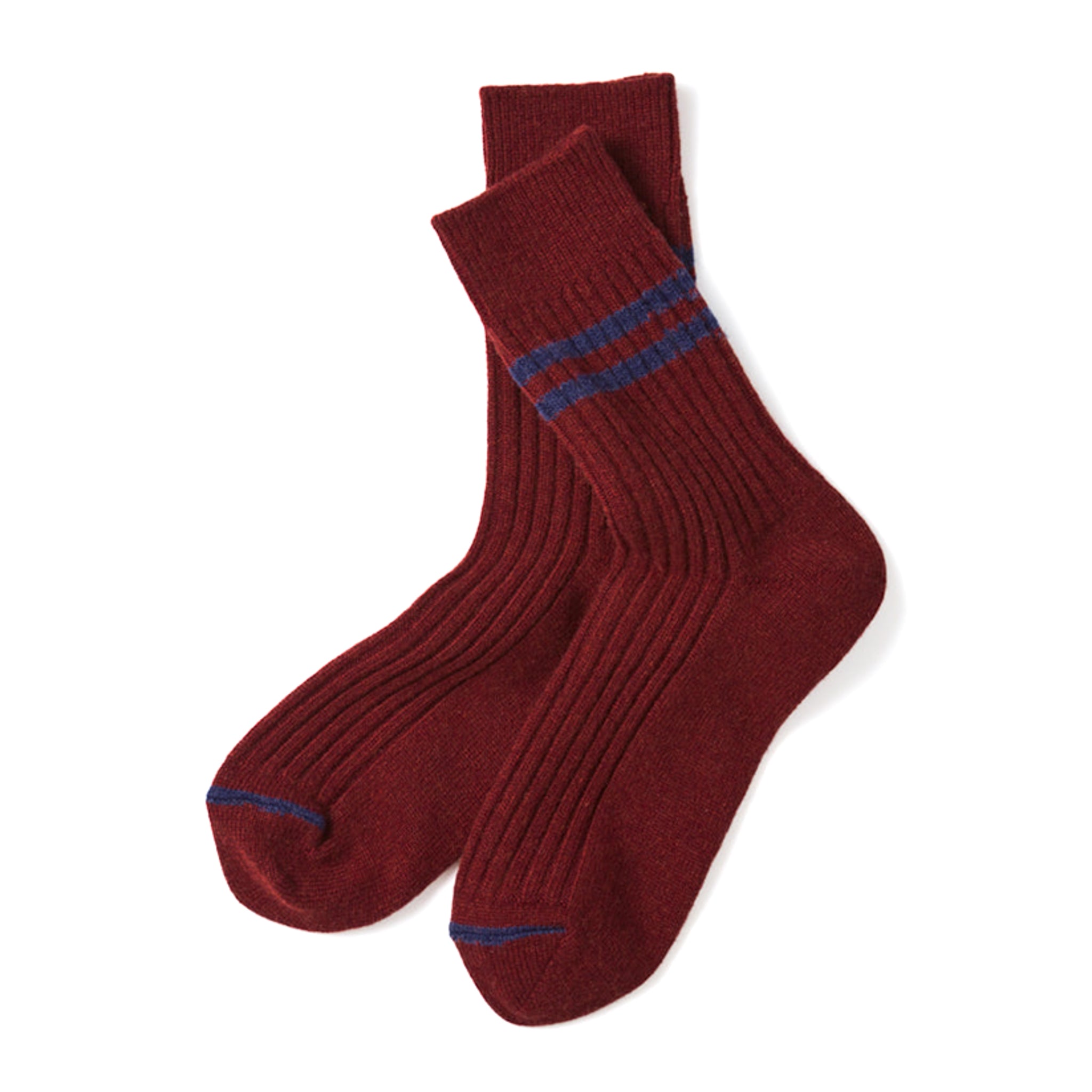 R1489 Merino Lambswool Stripe Socks - Maroon/Navy