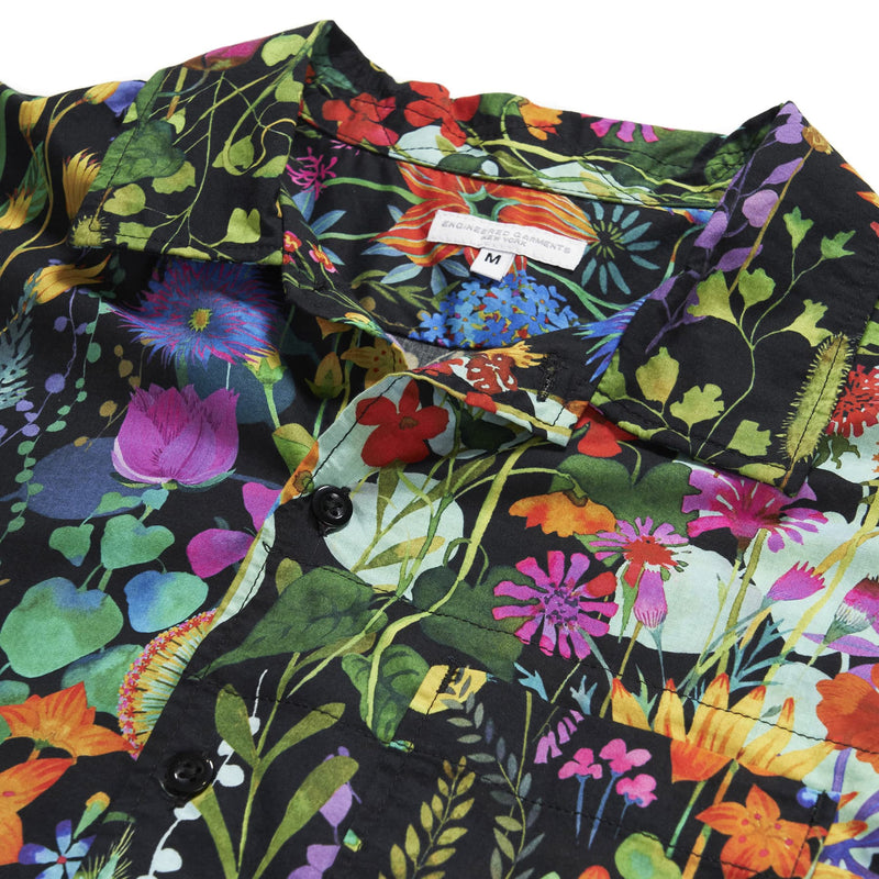 Engineered Garments Camp Shirt Black Cotton Floral Lawn Collar Detail