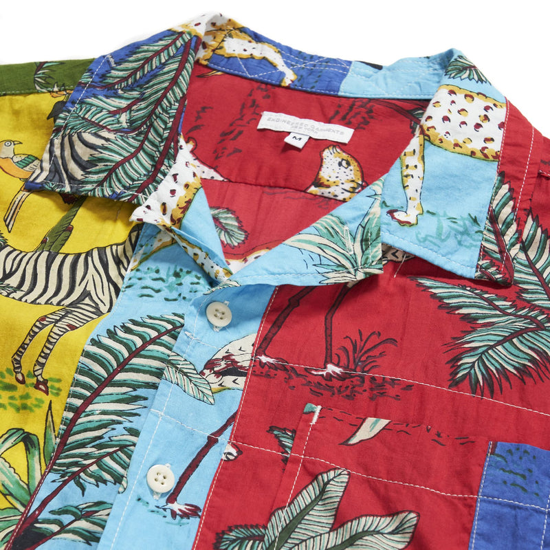 Engineered Garments Camp Shirt Multi Color Animal Print Patchwork Collar Detail