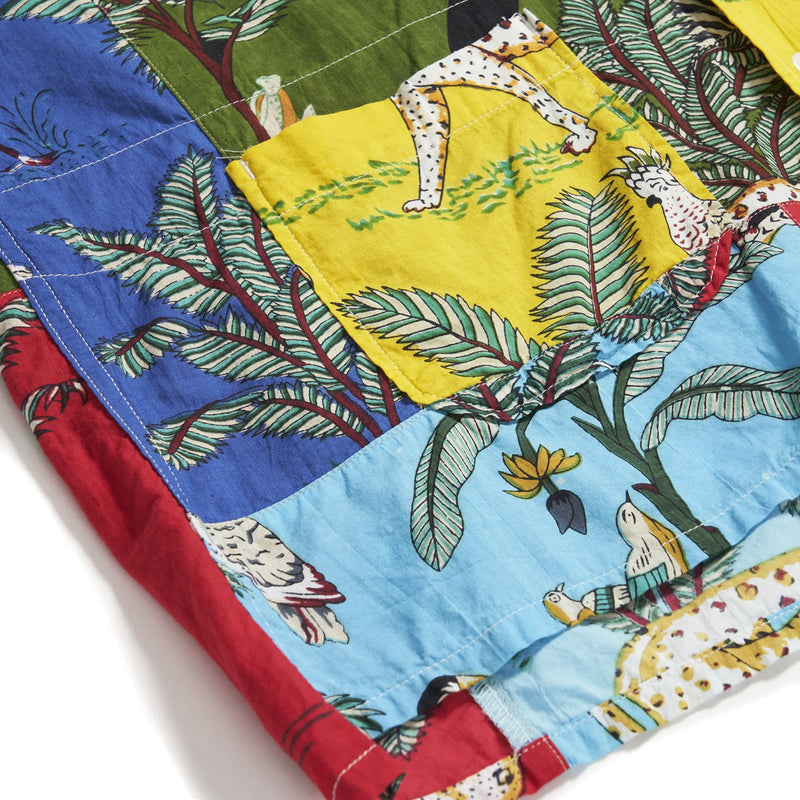 Engineered Garments Camp Shirt Multi Color Animal Print Patchwork Hem Detail