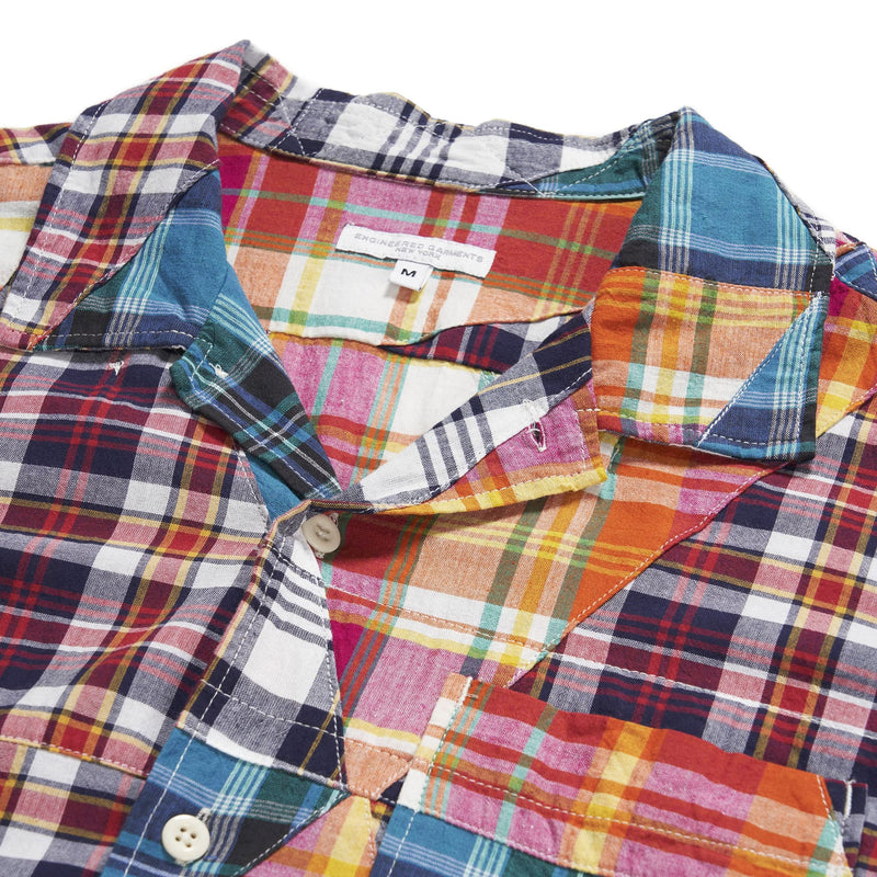 Engineered Garments Camp Shirt Multi Color Triangle Patchwork Madras Collar Detail