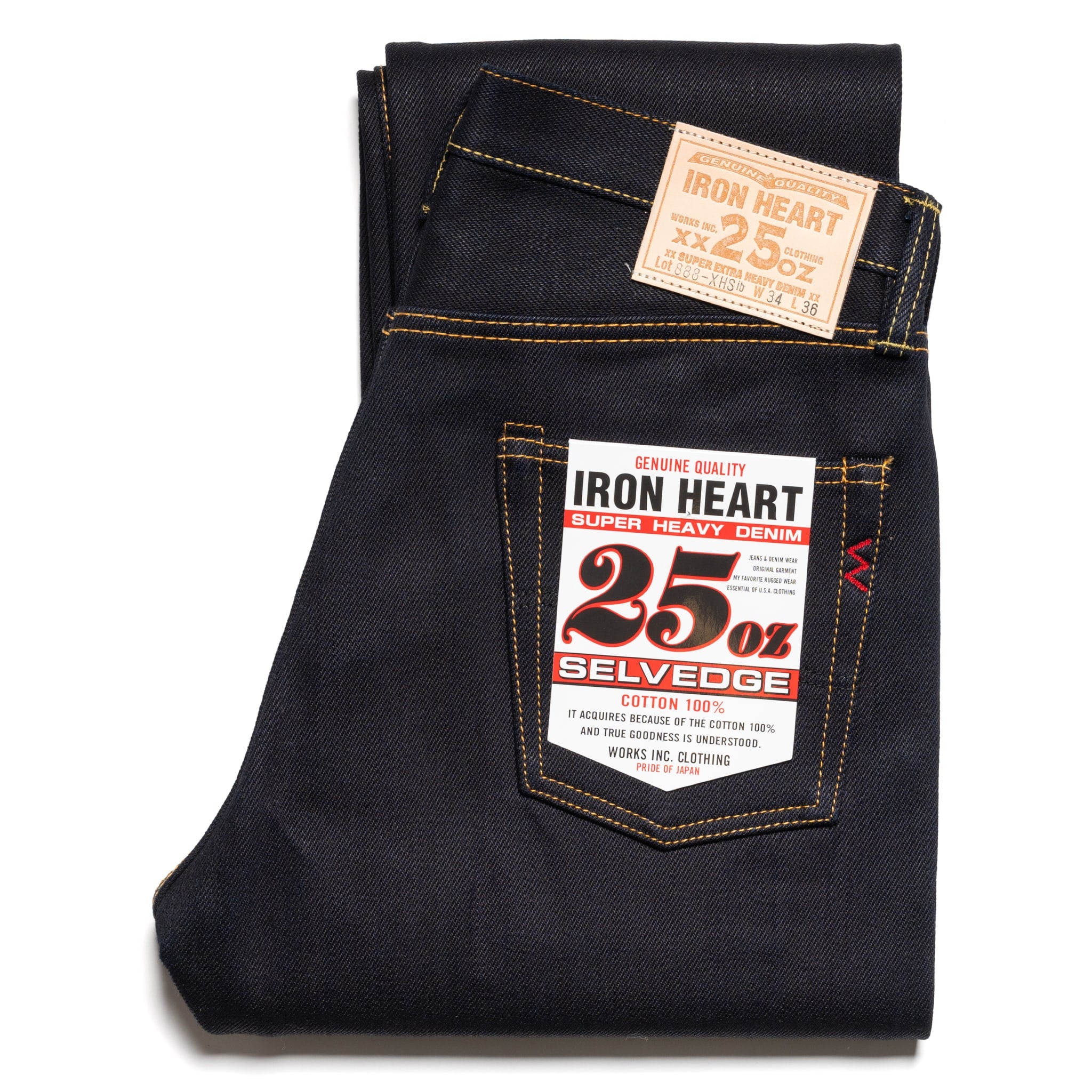 IH-888-XHSib 25oz Selvedge Denim Medium/High Rise Tapered Cut Jeans - Indigo/Black