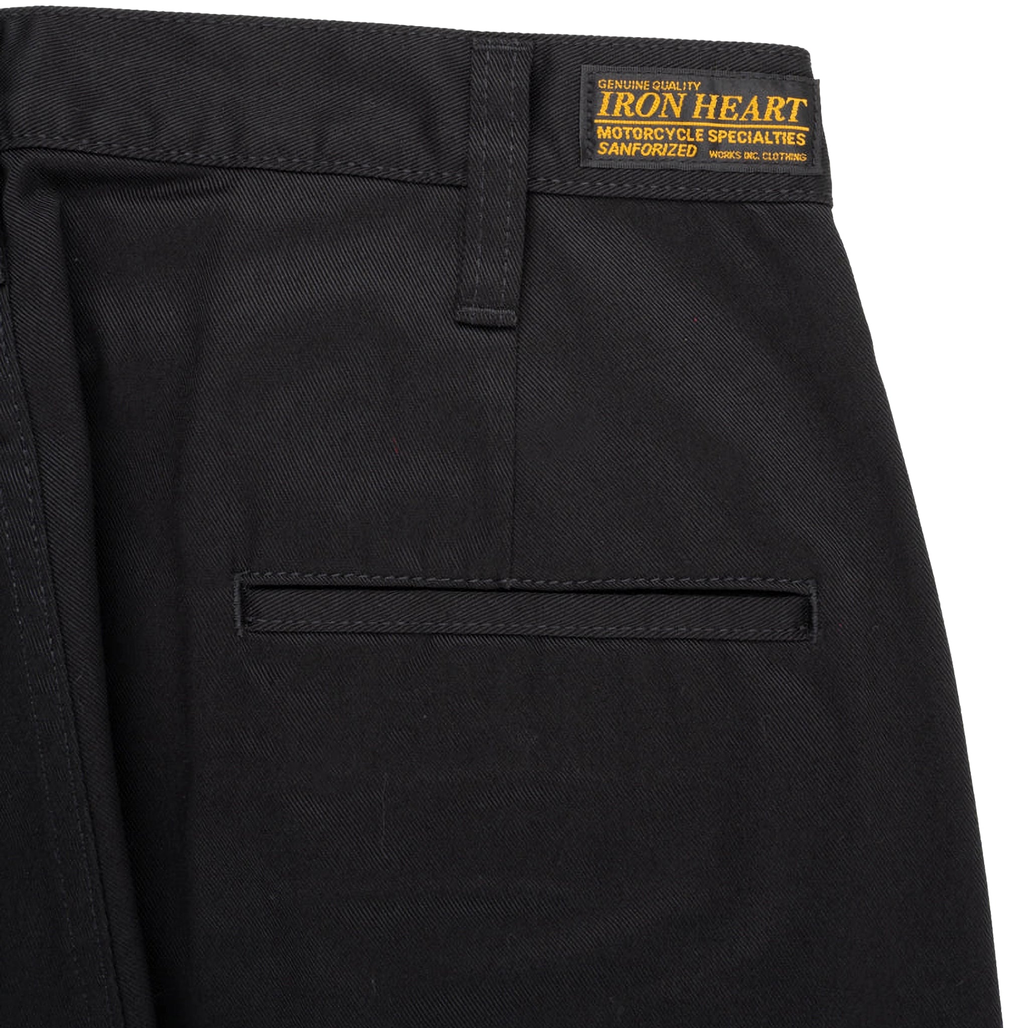 IH-727-BLK 9oz Mercerised Selvedge Cotton Medium/High Rise Tapered Chinos - Black