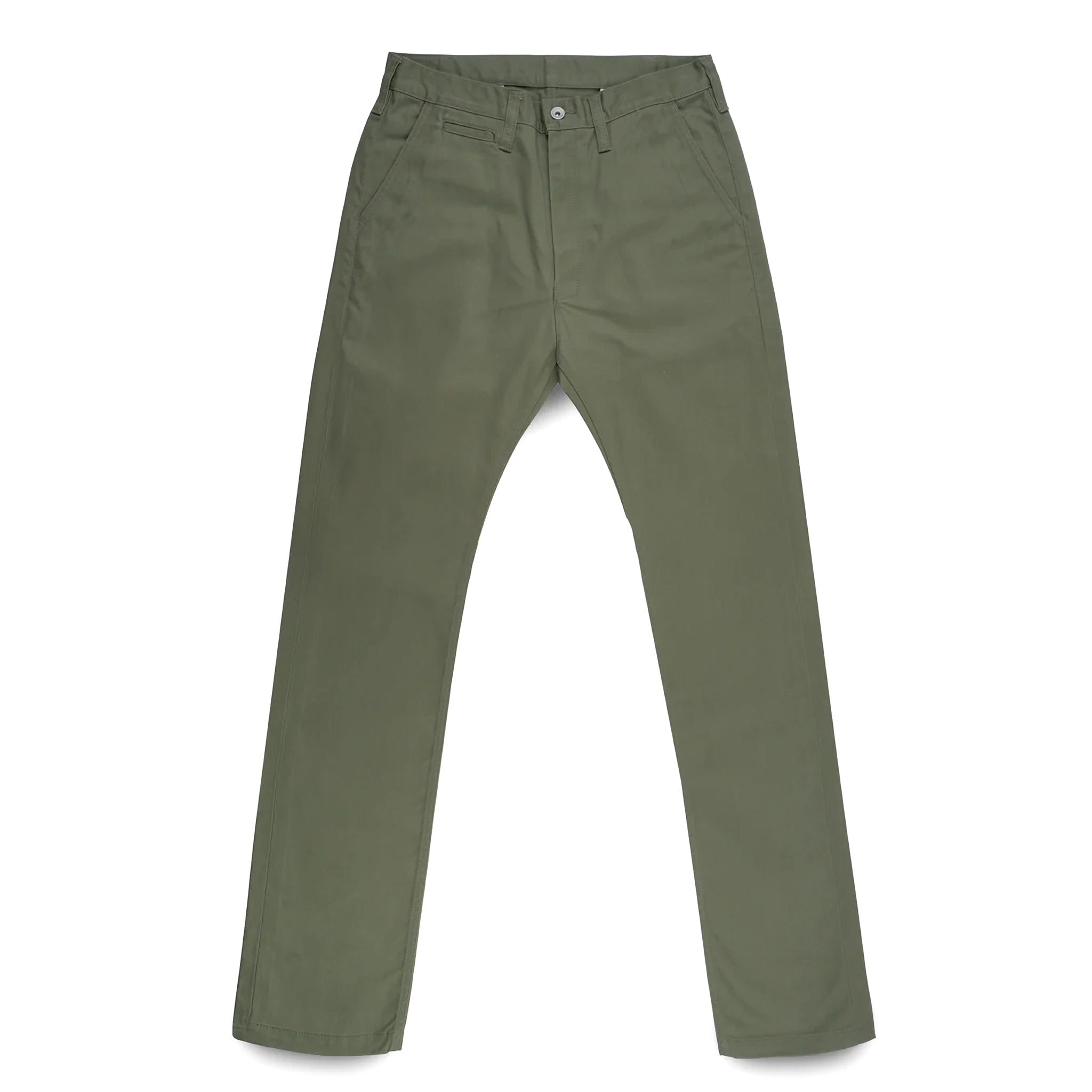 IH-727-OLV 9oz Mercerised Selvedge Cotton Medium/High Rise Tapered Chinos - Olive