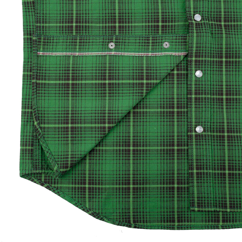 IHSH-386-GRN 5oz Selvedge Short Sleeved Western Shirt - Green Vintage Check