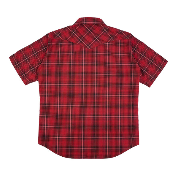 IHSH-386-RED 5oz Selvedge Short Sleeved Western Shirt - Red Vintage Check
