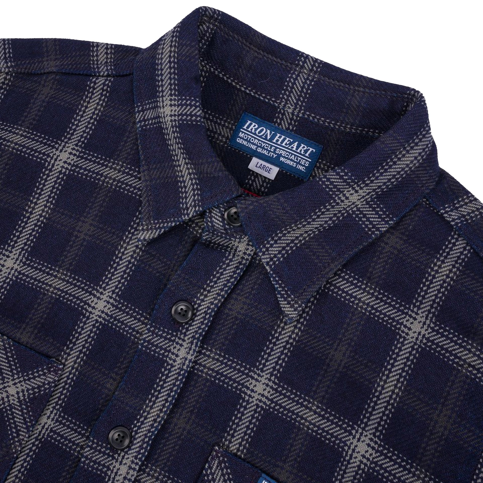 IHSH-412-BLK 9oz Selvedge Indigo Check Flannel Work Shirt - Black