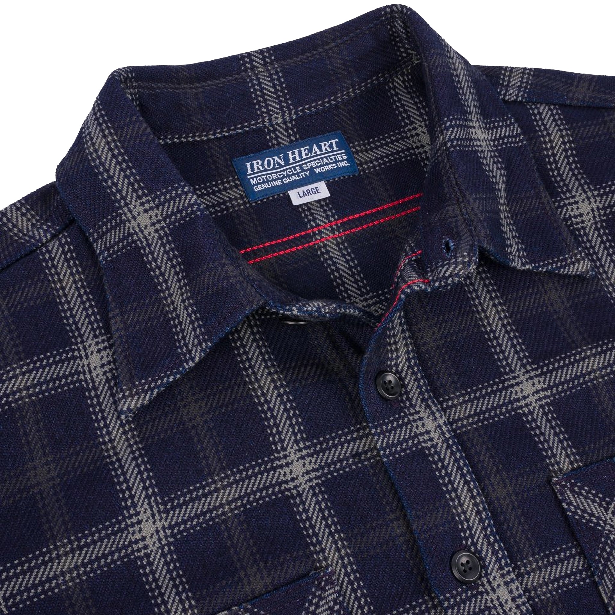 IHSH-412-BLK 9oz Selvedge Indigo Check Flannel Work Shirt - Black