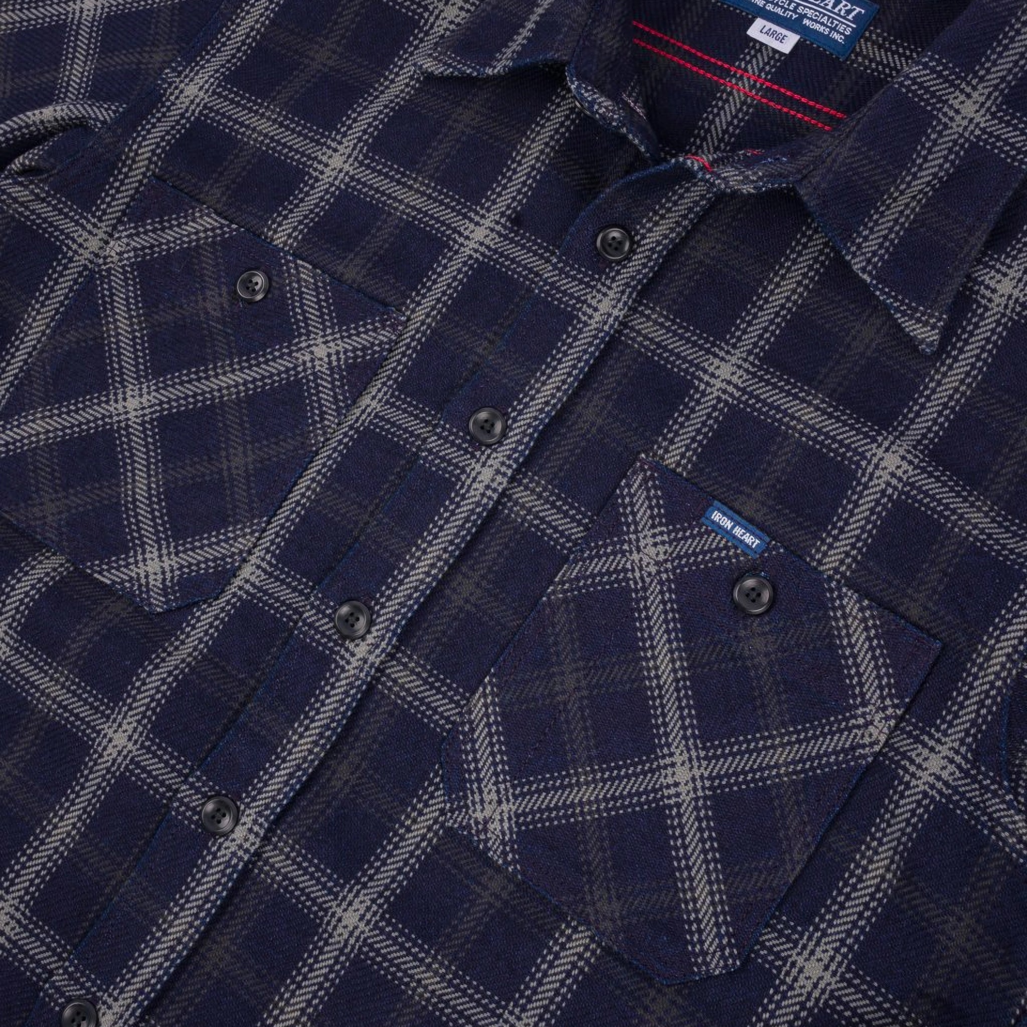 IHSH-412-BLK 9oz Selvedge Indigo Check Flannel Work Shirt - Black