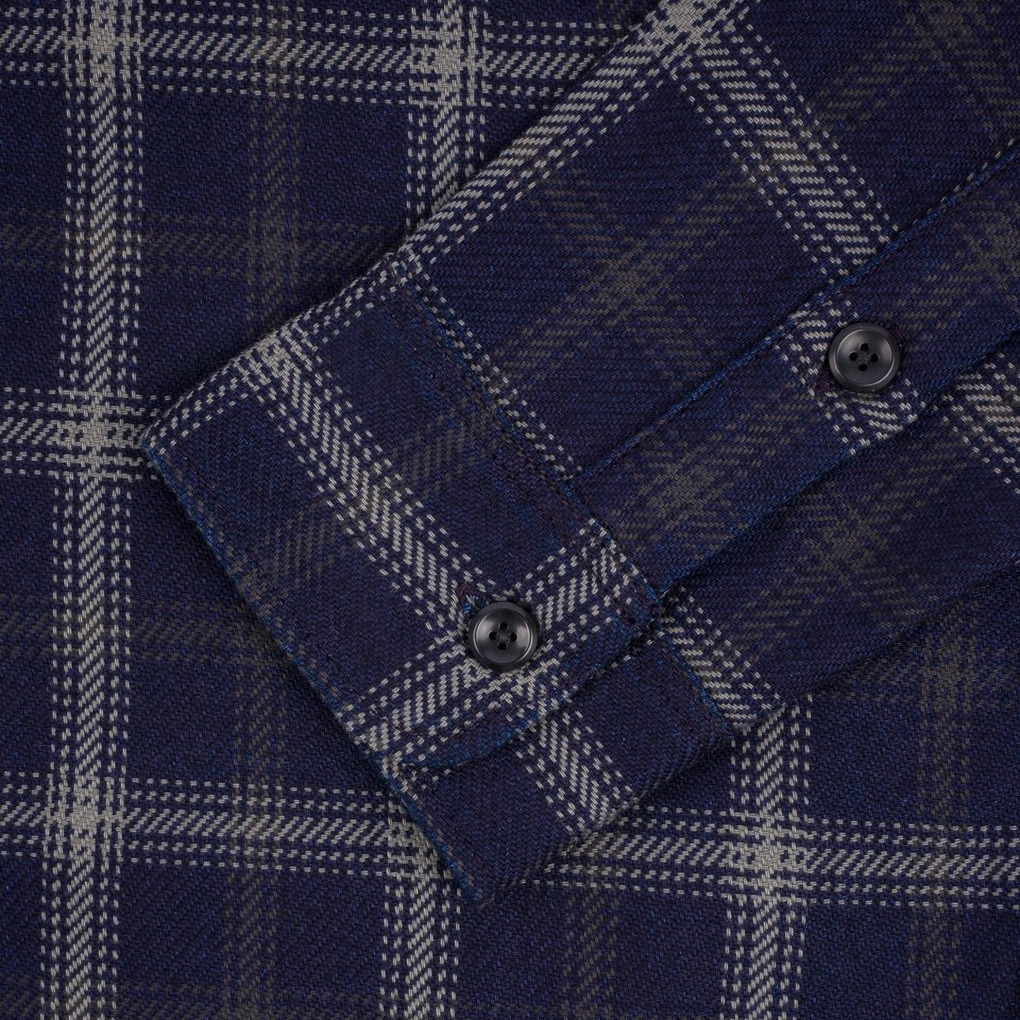 IHSH-412-BLK 9oz Selvedge Indigo Check Flannel Work Shirt - Black