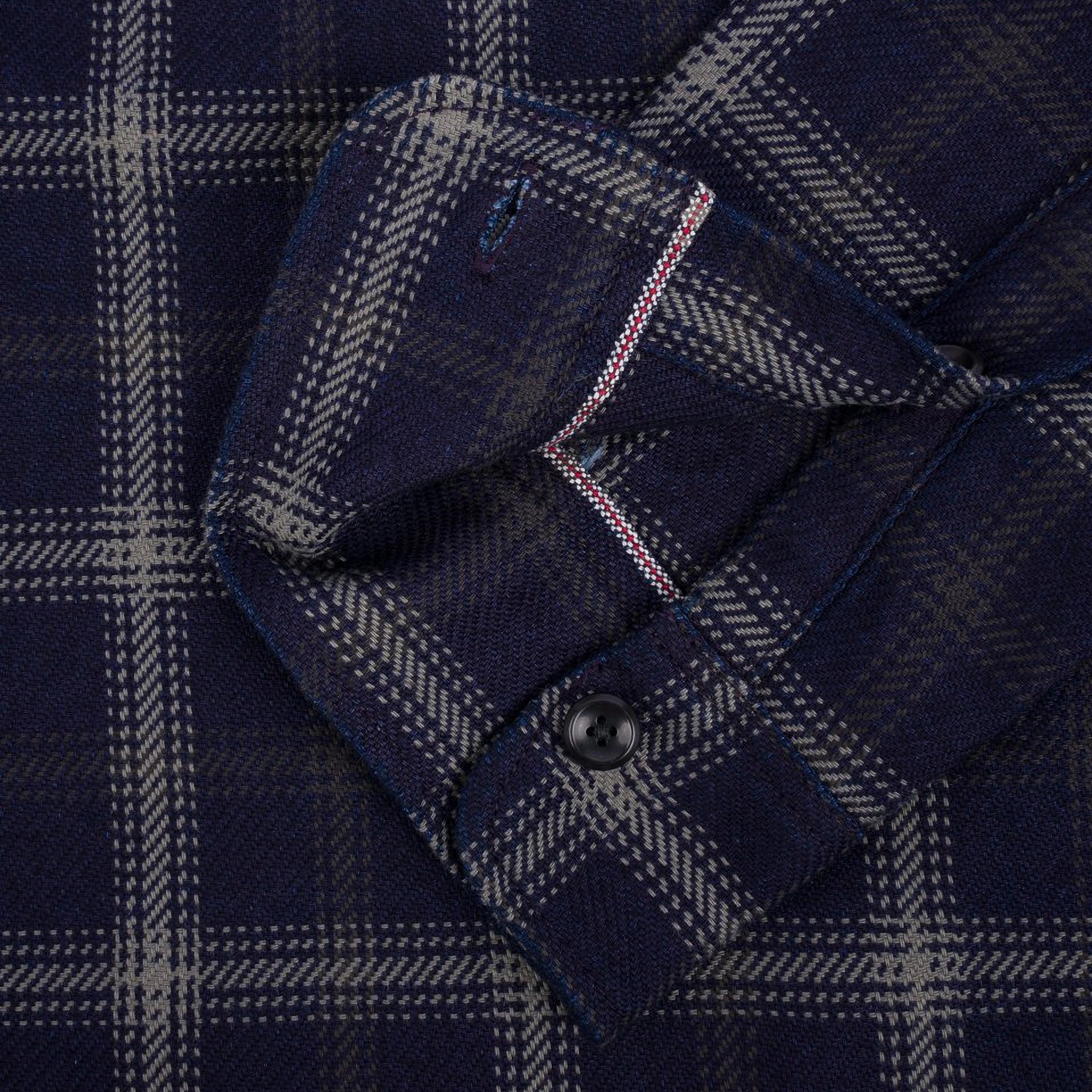 IHSH-412-BLK 9oz Selvedge Indigo Check Flannel Work Shirt - Black