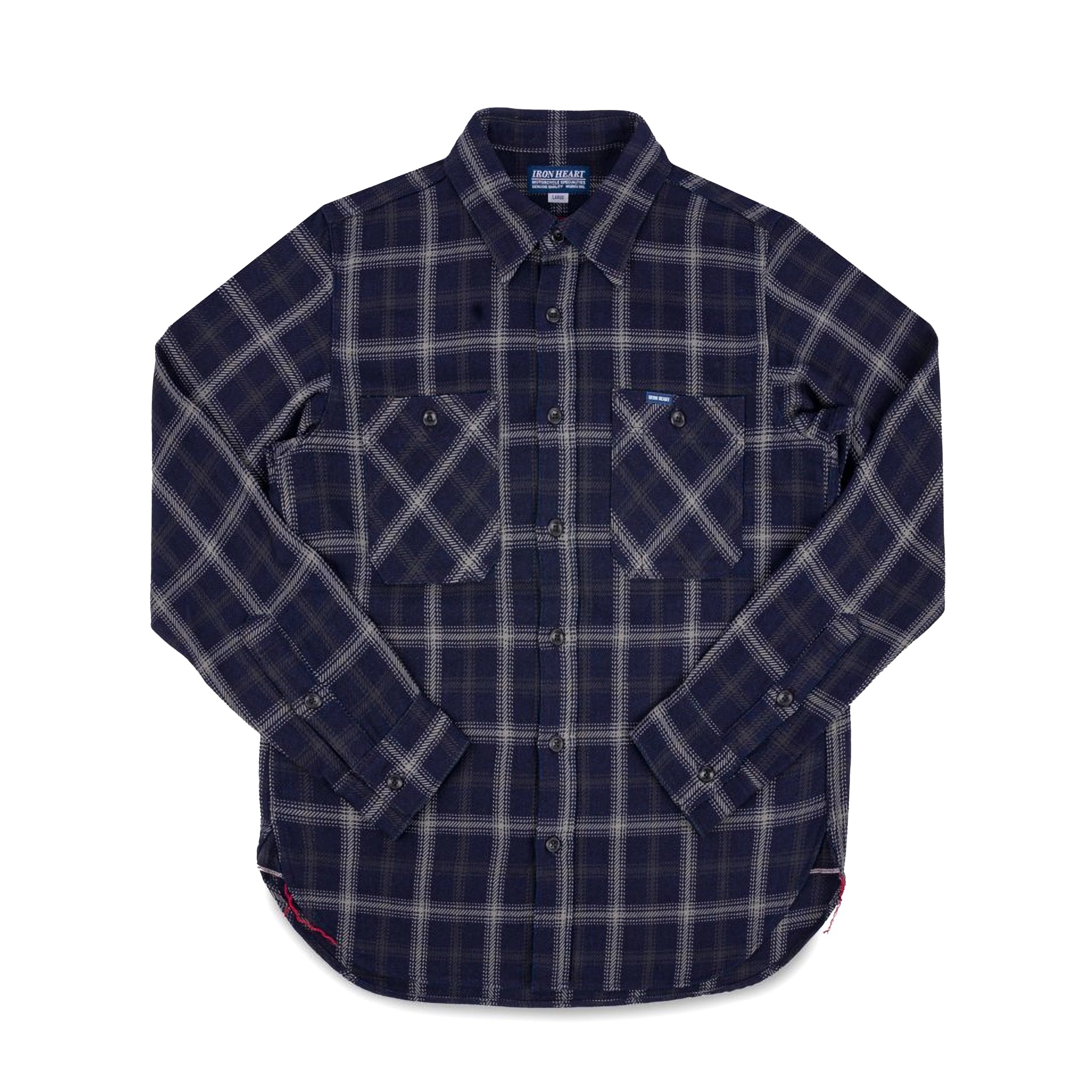 IHSH-412-BLK 9oz Selvedge Indigo Check Flannel Work Shirt - Black