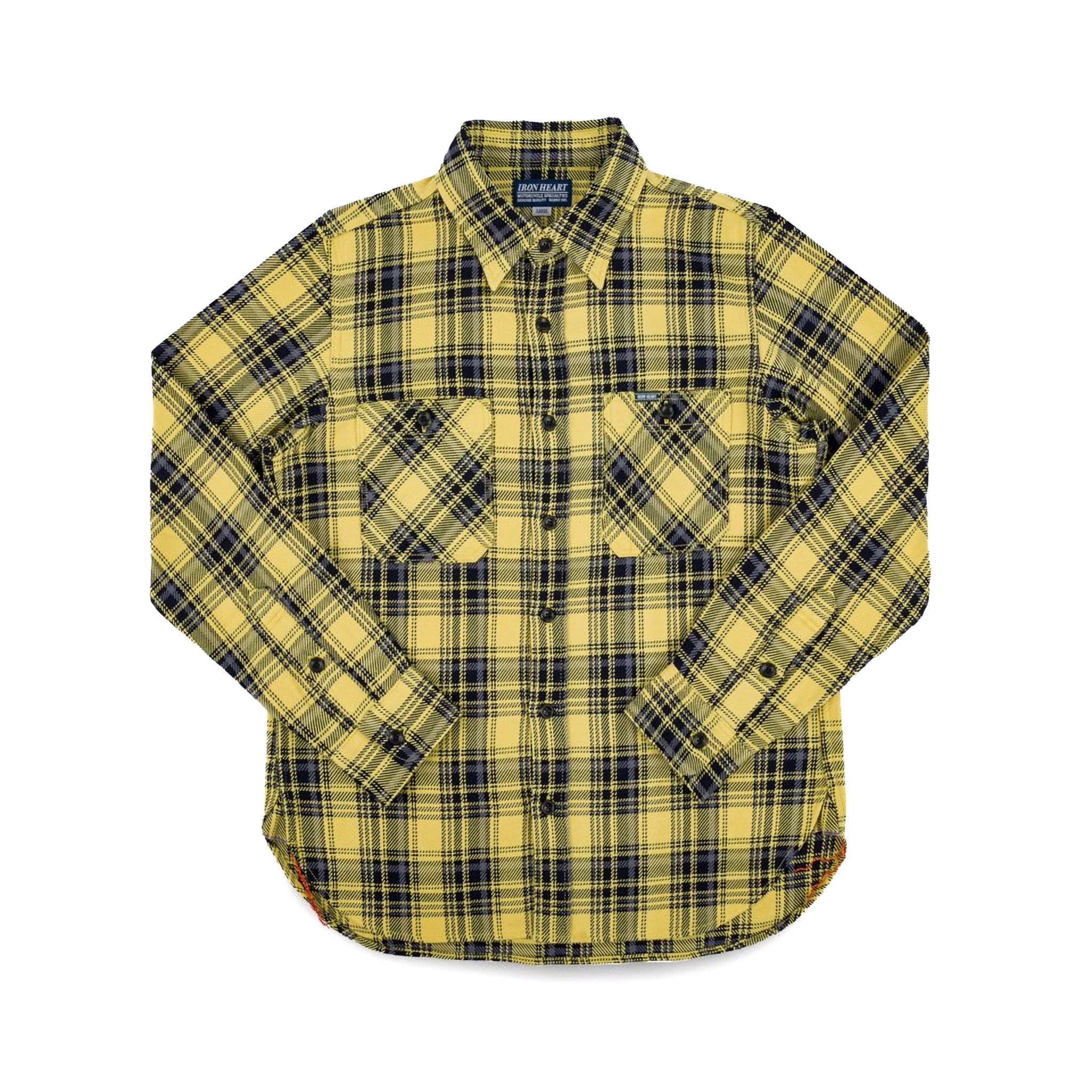 IHSH-412-YEL 9oz Selvedge Indigo Check Flannel Work Shirt - Yellow