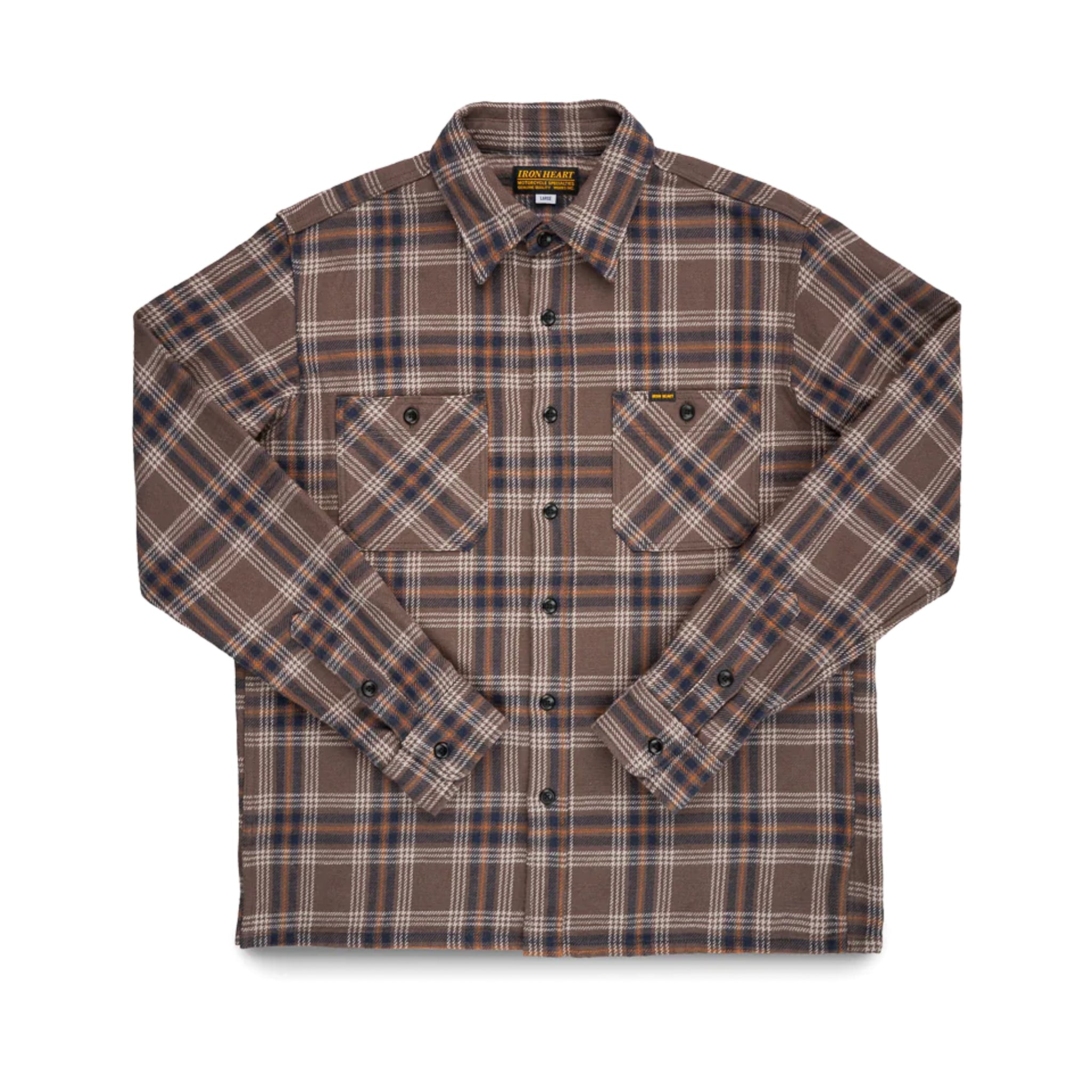 IHSH-430-BRN Slubby Heavy Flannel Check Work Overshirt - Brown