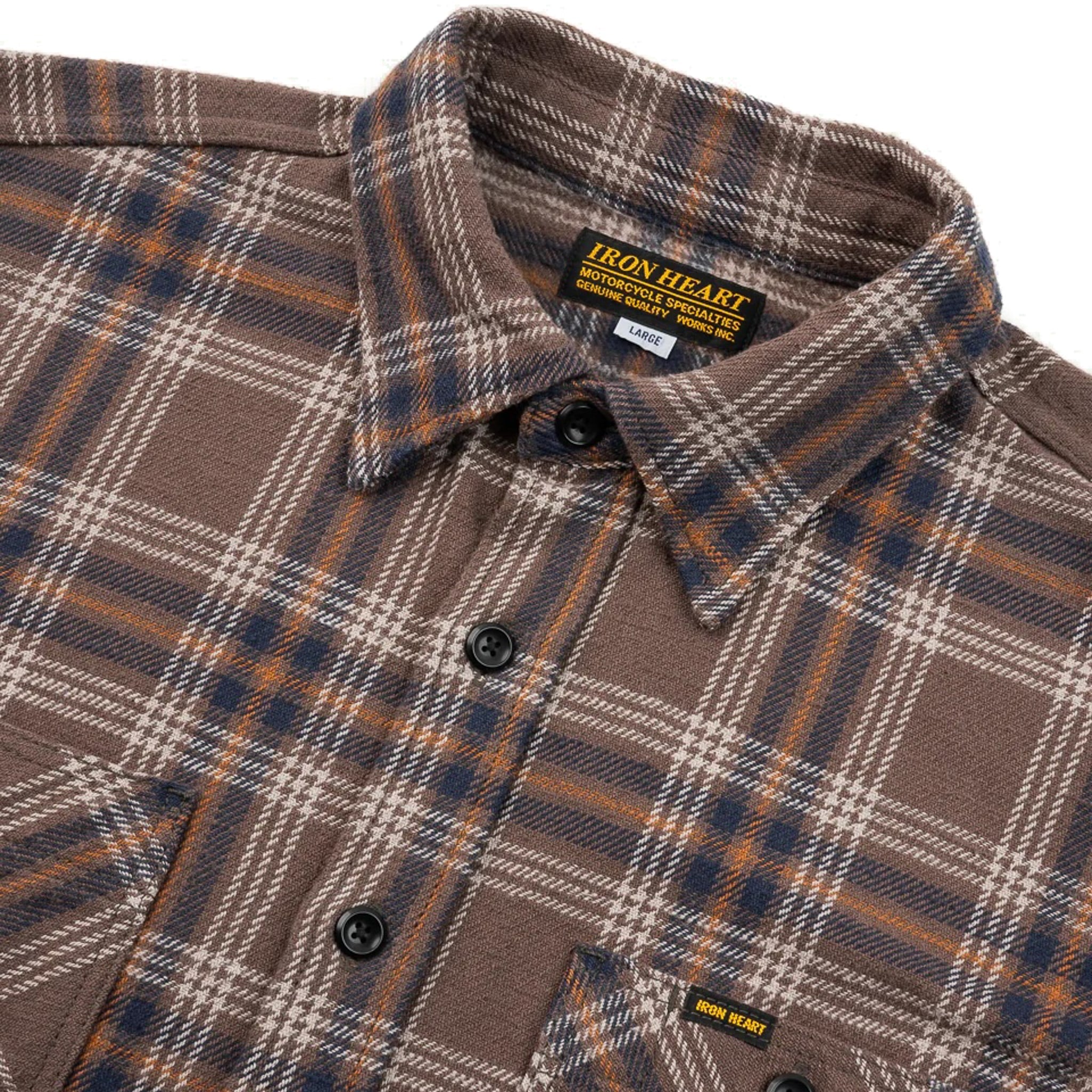 IHSH-430-BRN Slubby Heavy Flannel Check Work Overshirt - Brown