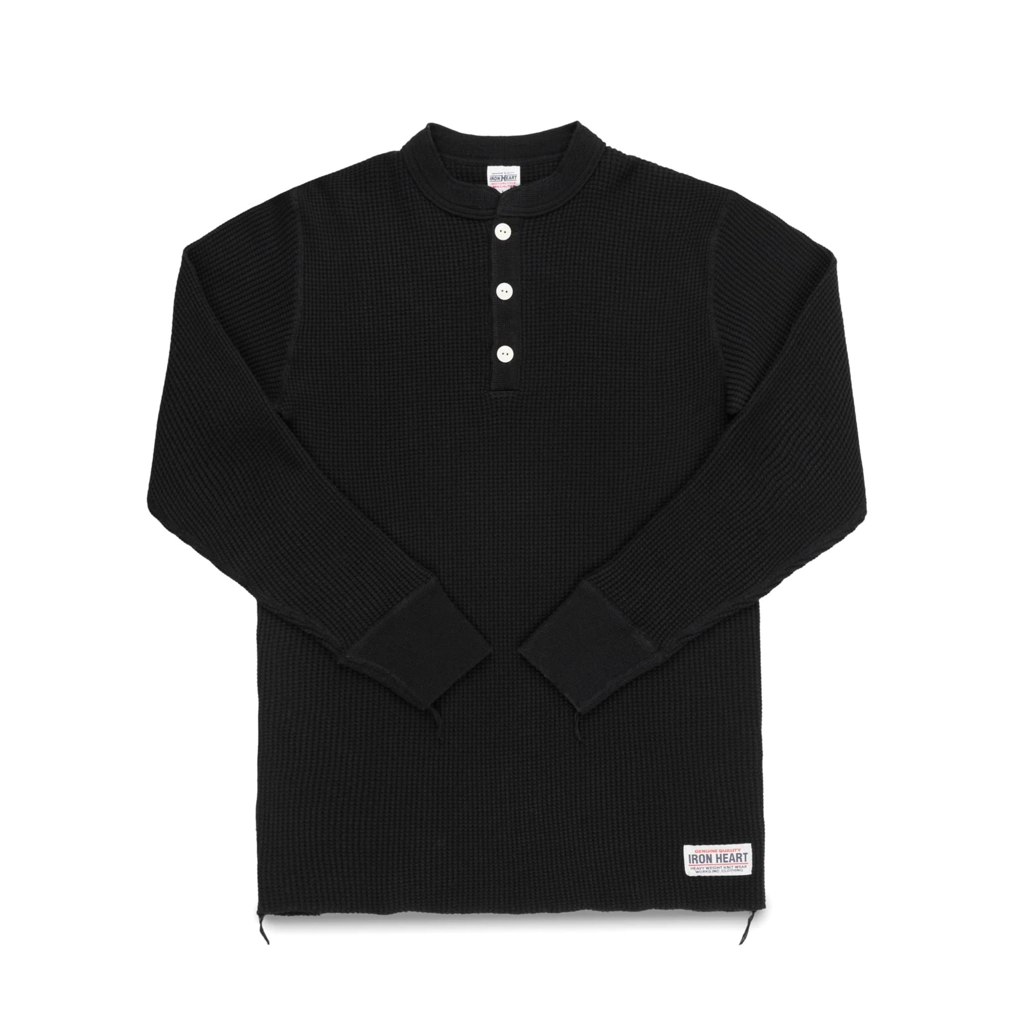 IHTL-1213-BLK Waffle Knit Long Sleeved Thermal Henley - Black
