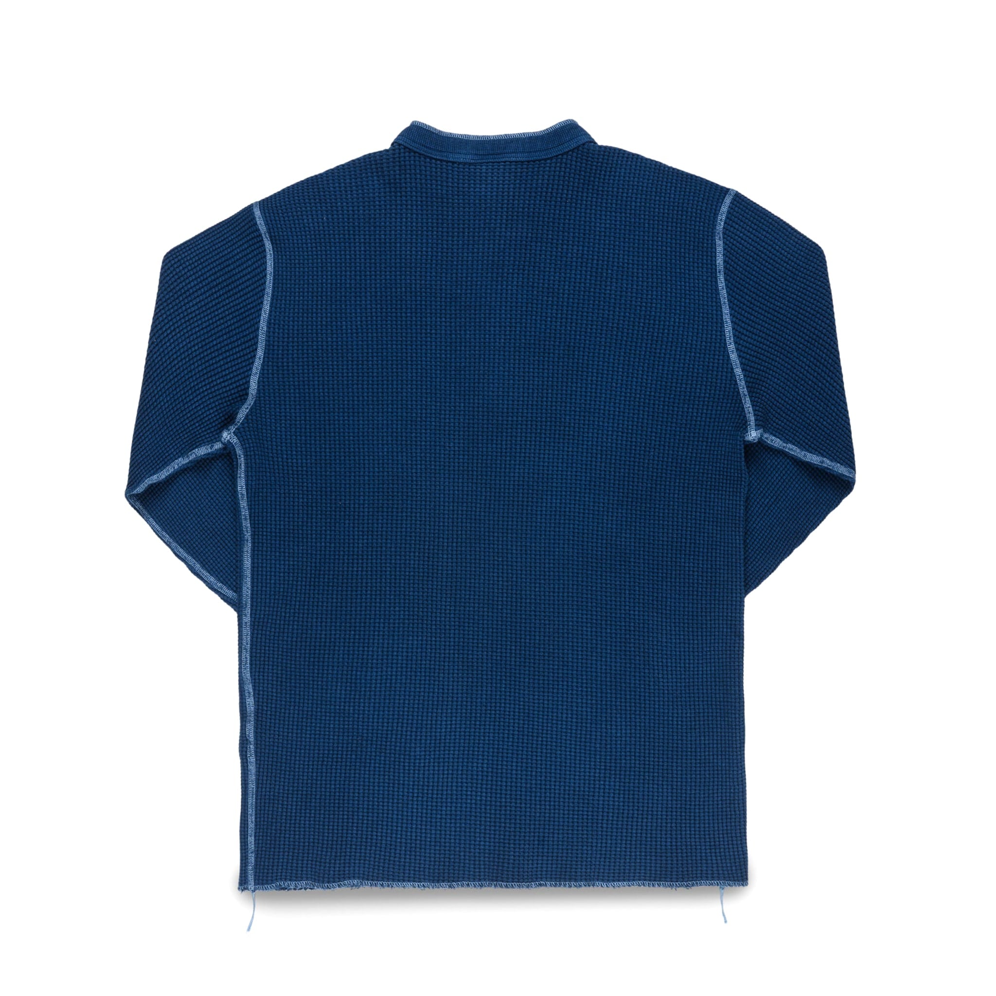 IHTL-1213-IND Waffle Knit Long Sleeved Thermal Henley - Indigo Dyed
