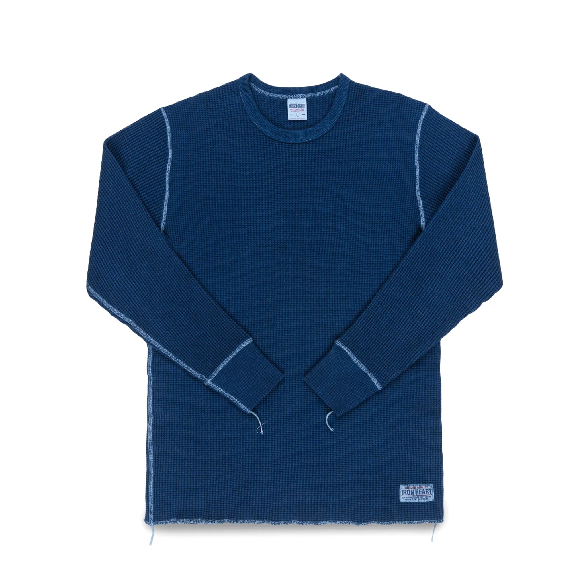 IHTL-1301-IND Waffle Knit Long Sleeved Crew Neck Thermal Top - Indigo Dyed