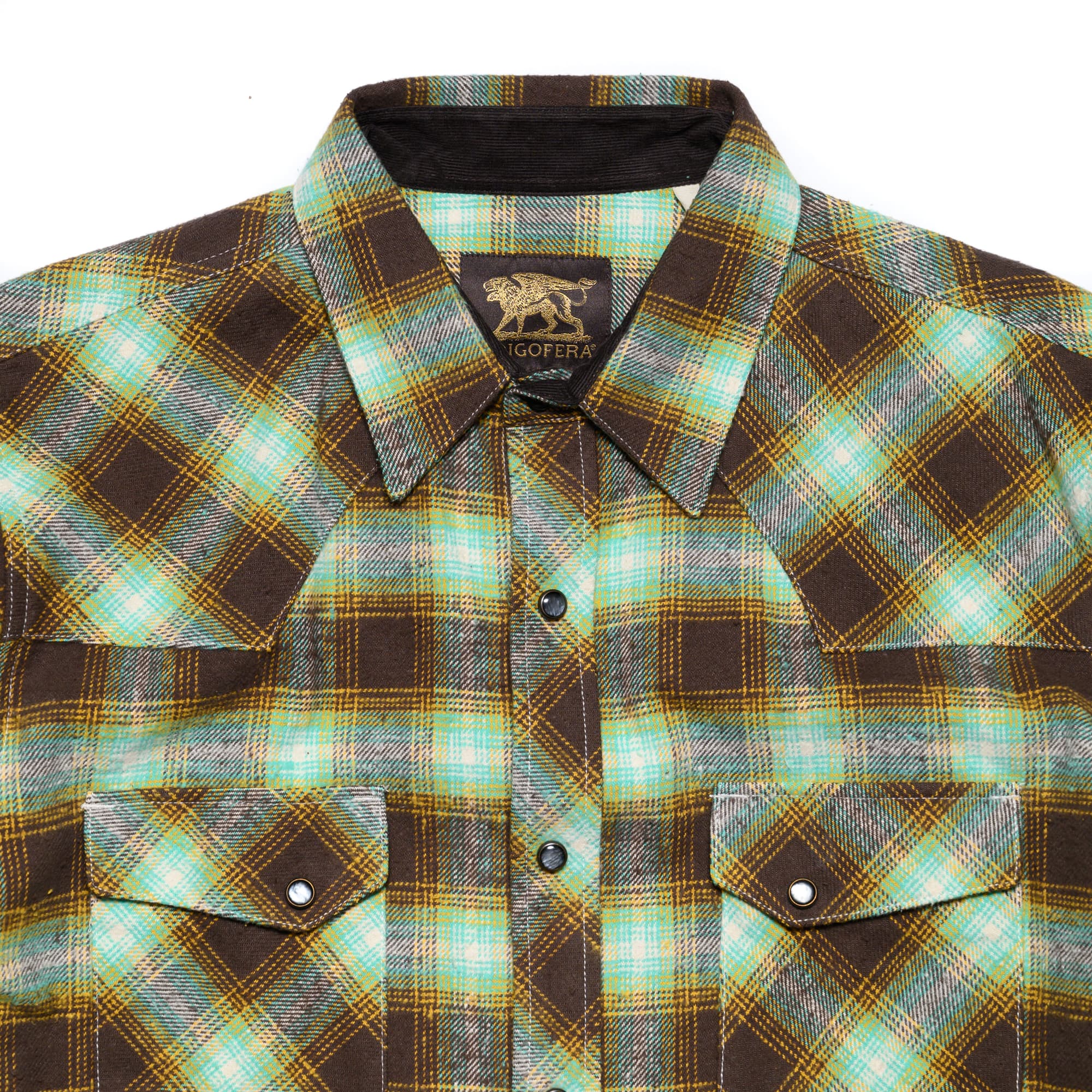 Dawson Selvedge Flannel Check - Brown/Yellow/Turqoise