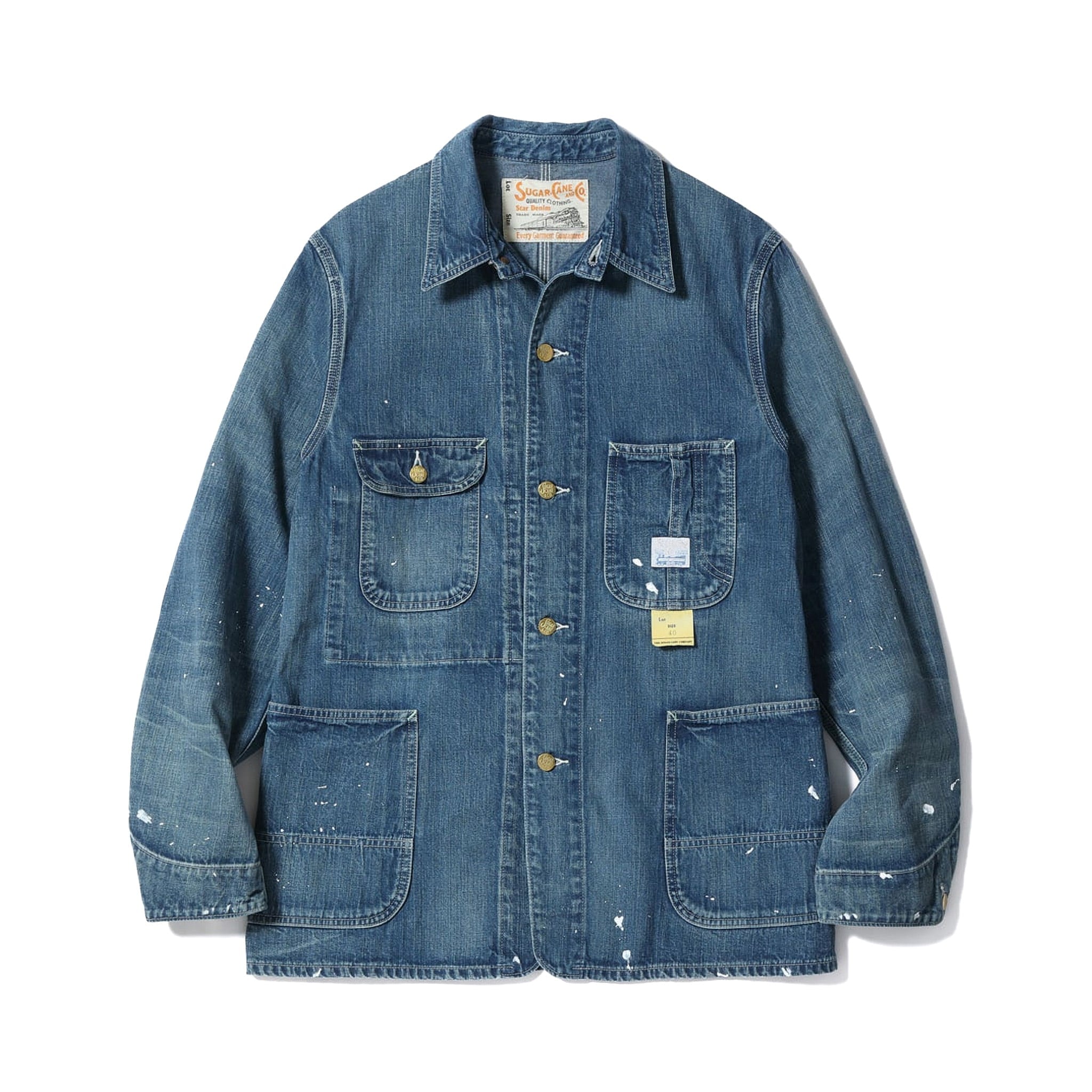 SC15708 11oz Blue Denim Work Coat Aged Model