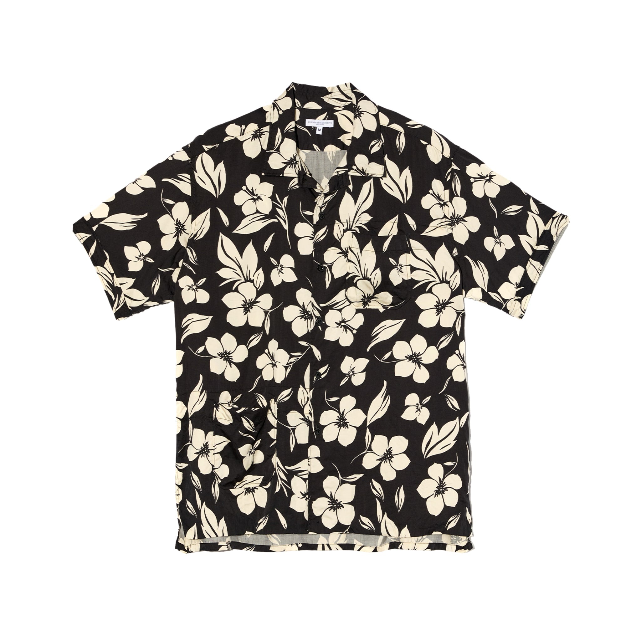 トップス Engineered Garments Camp Shirt Floral M Engineered Garments Camp Shirt Black/Natural Tencel Floral Print