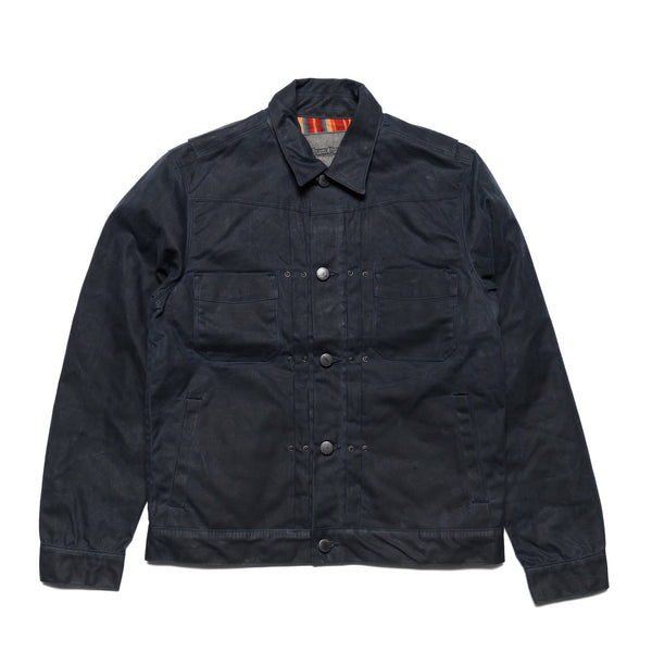 Freenote Cloth RJ-1 Riders Jacket Waxed Canvas Black (Red Interior) - Front