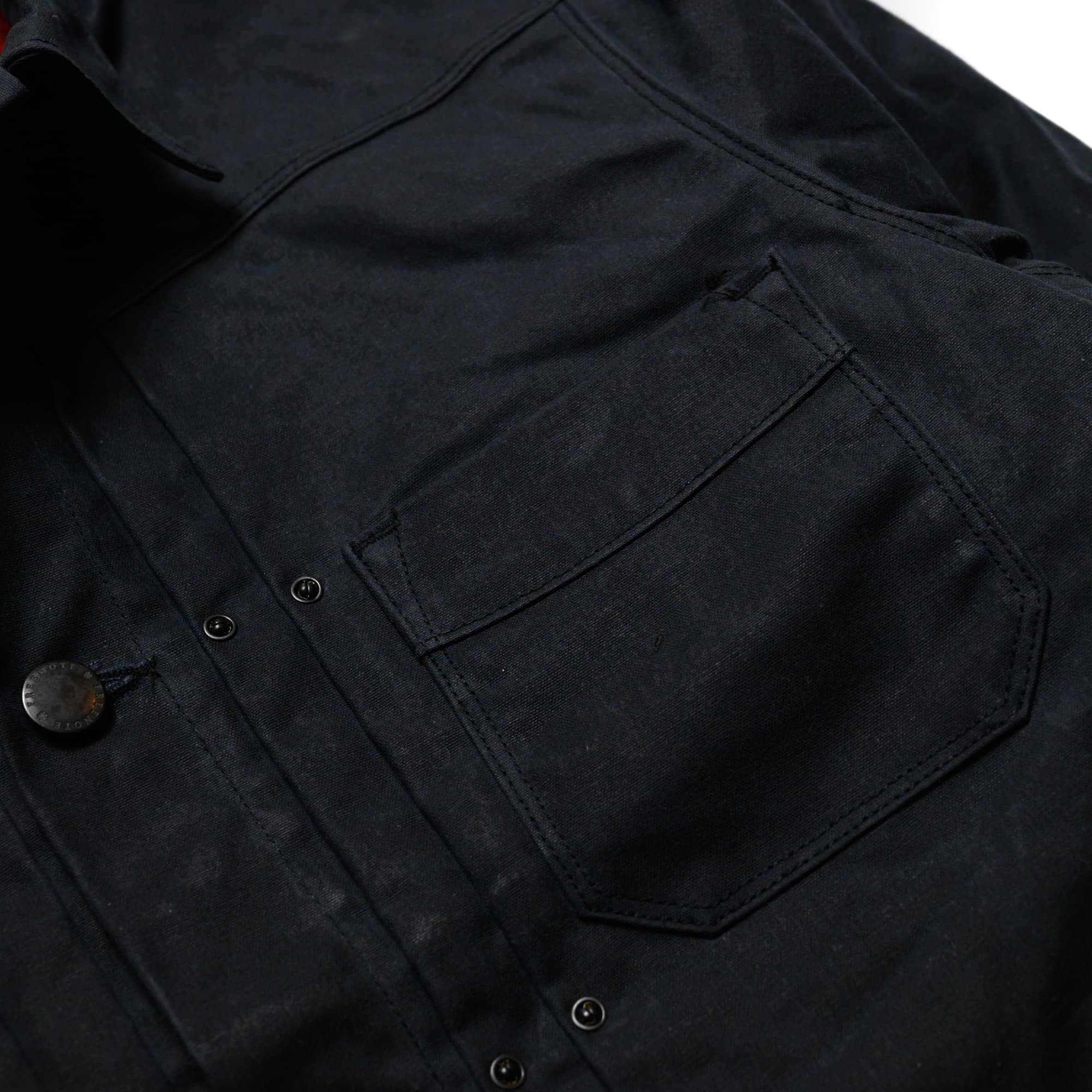 Freenote Cloth RJ-1 Riders Jacket Waxed Canvas Black (Red Interior) - Chest Pocket