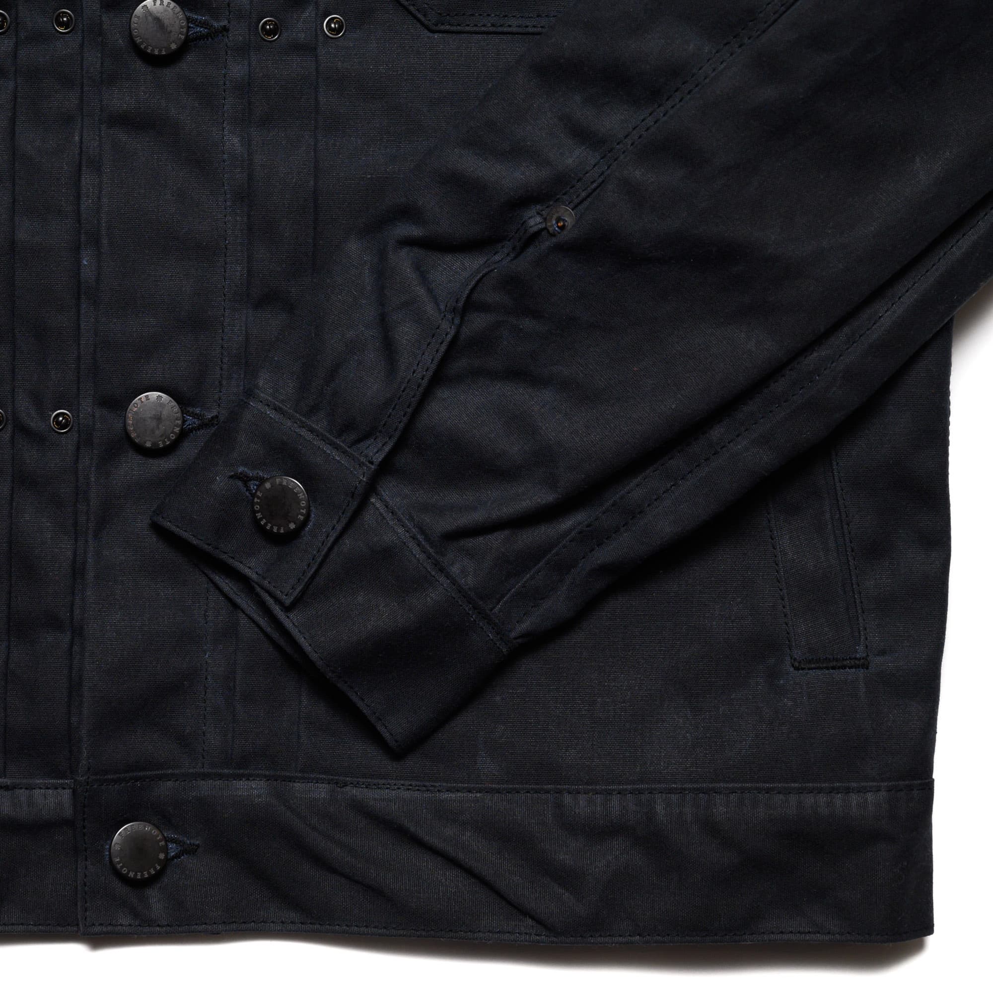 Freenote Cloth RJ-1 Riders Jacket Waxed Canvas Black (Red Interior) - Cuff Detail
