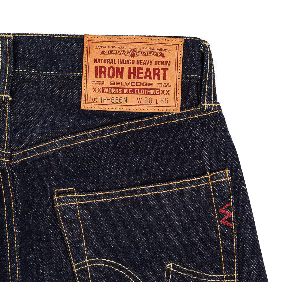 Iron Heart IH-666N 17oz Selvedge Denim Slim Straight Cut Jeans Natural Indigo Rear Pocket Detail
