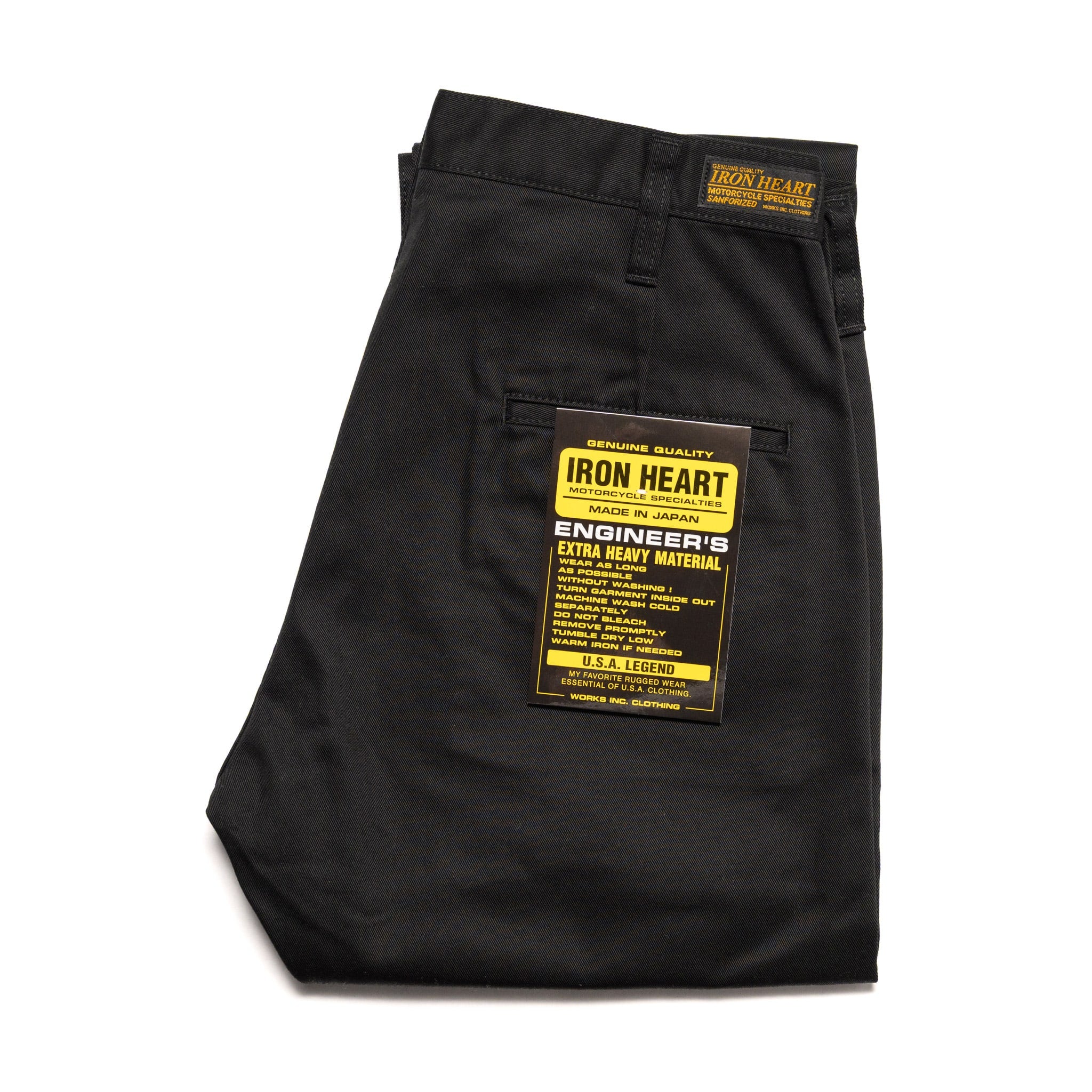 IH-727-BLK 9oz Mercerised Selvedge Cotton Medium/High Rise Tapered Chinos - Black
