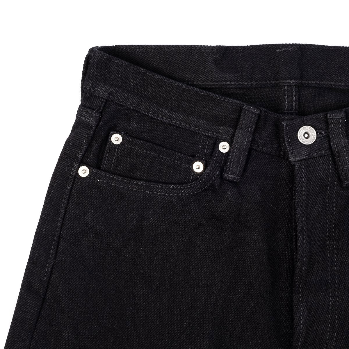 IH-888S-SBG 21oz Selvedge Denim Medium High Rise Tapered Cut Jeans Superblack Fades To Grey Pocket Detail