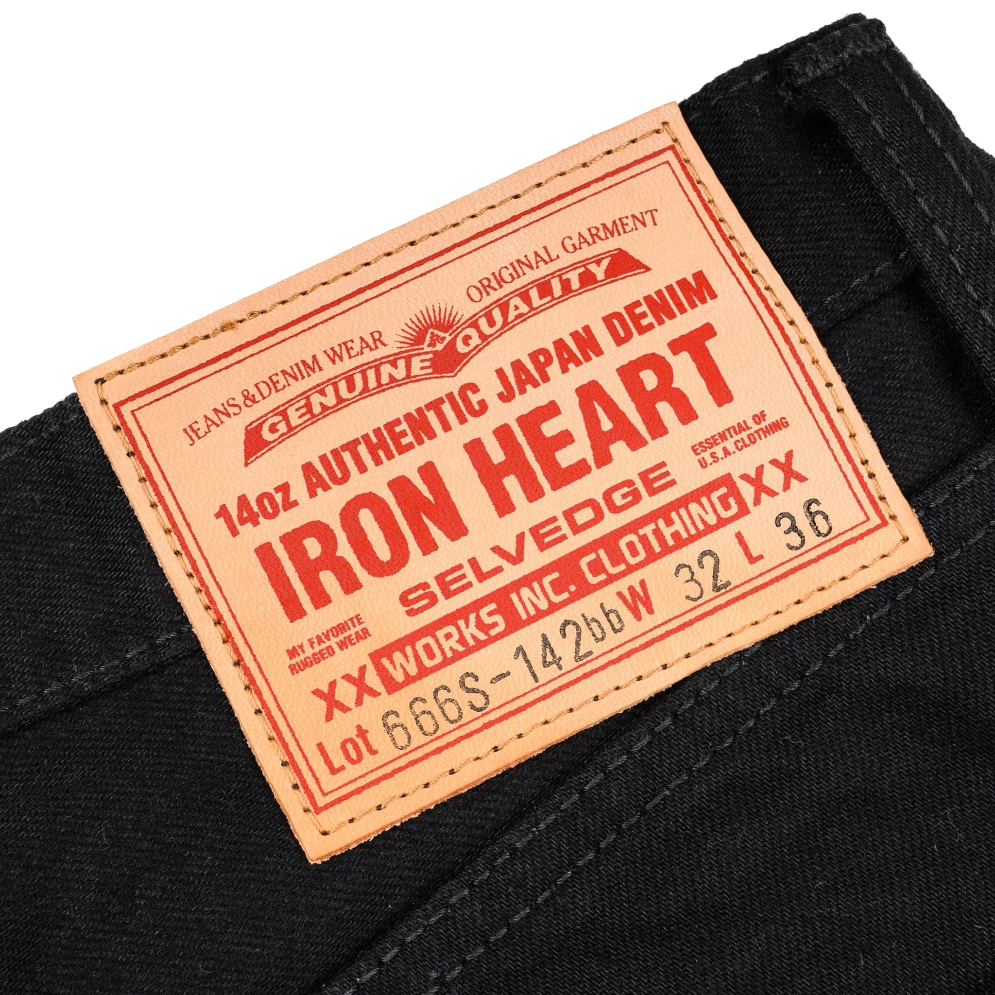 IH-666S-142bb 14oz Selvedge Denim Slim Straight Cut Jeans - Black/Black