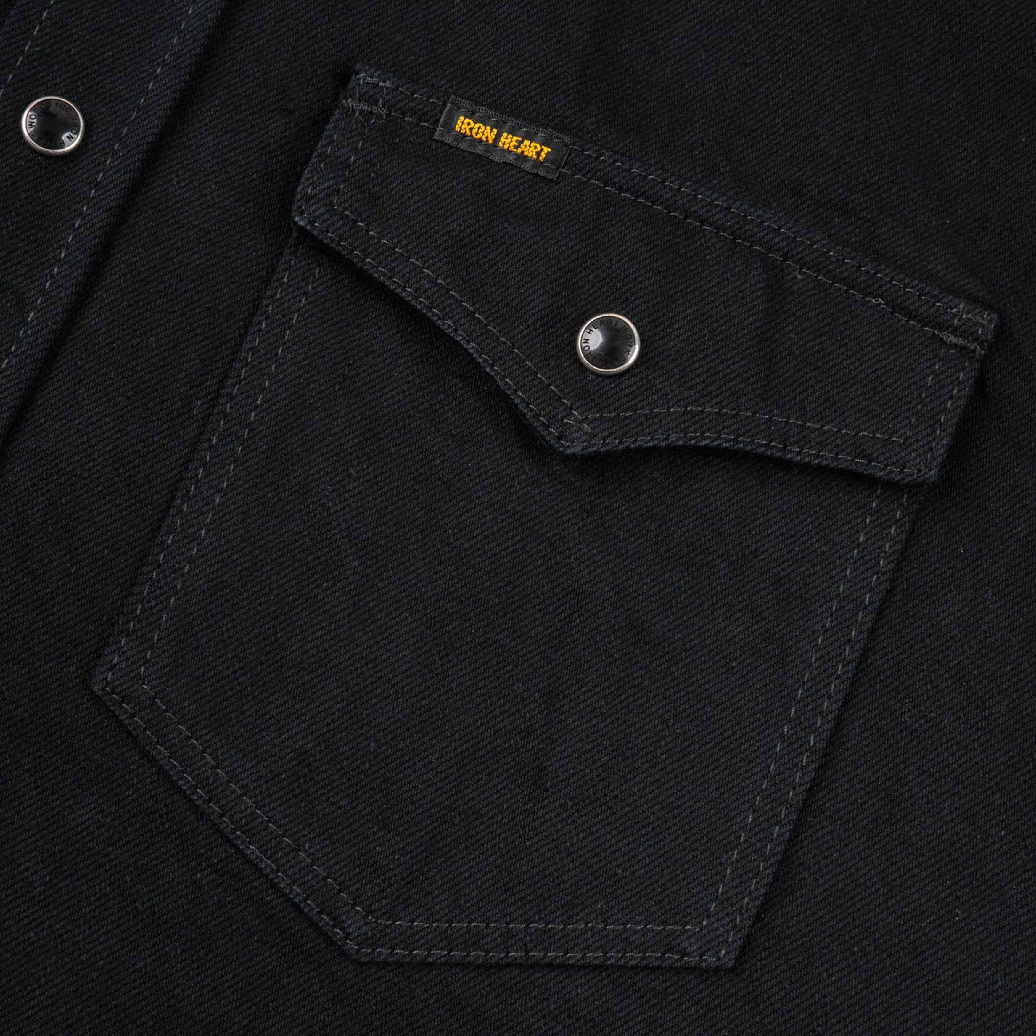 IHSH-218-BLK 12oz Selvedge Denim Western Shirt "The Johnny Cash III" - Black