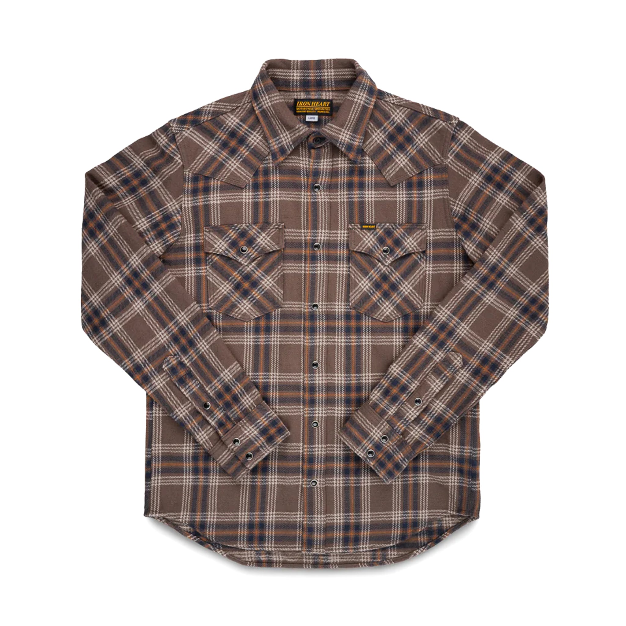 IHSH-431-BRN (FW25) Slubby Heavy Flannel Check Western Shirt - Brown