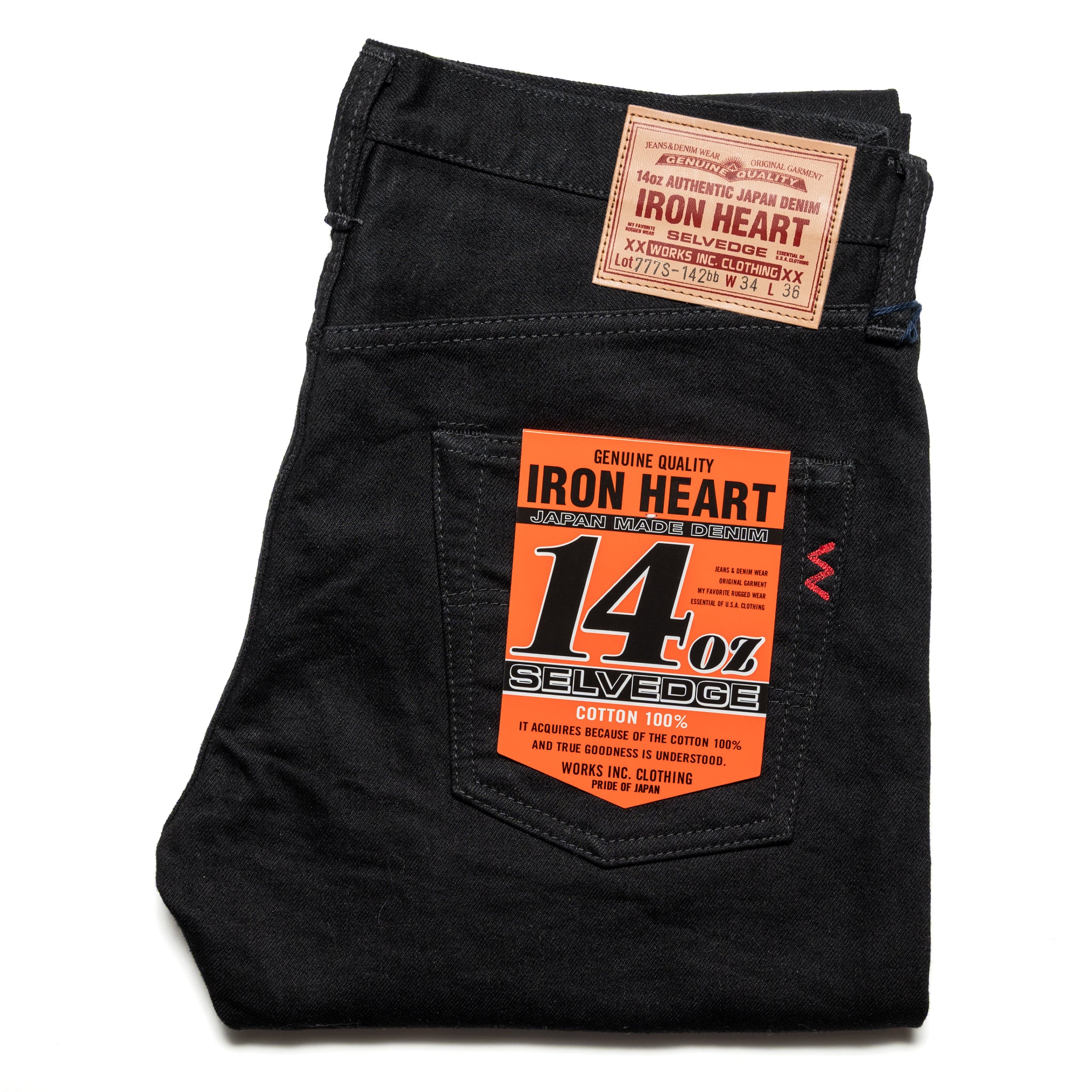 IH-777S-142bb 14oz Selvedge Denim Slim Tapered Cut Jeans - Black/Black