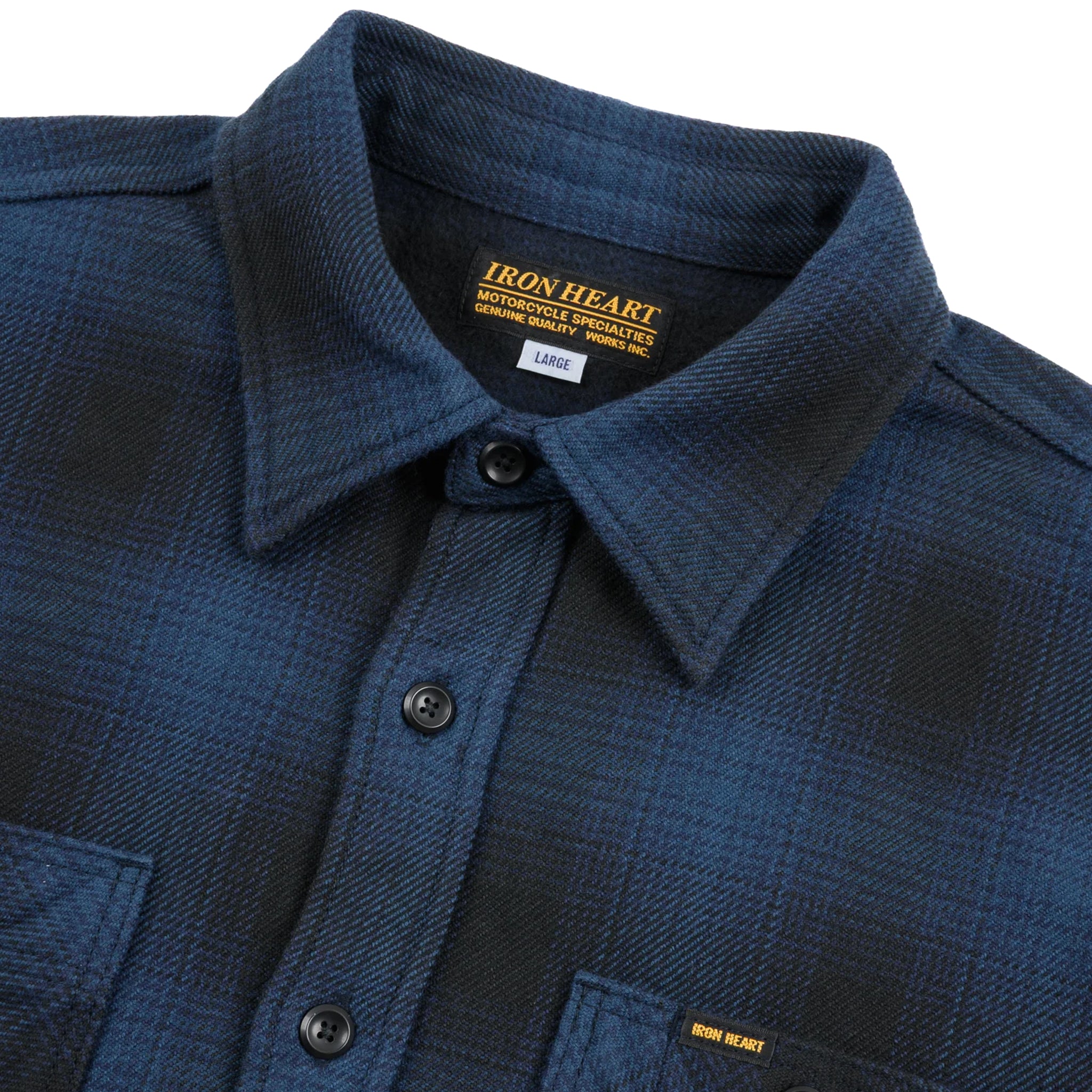 IHSH-265-NAV Ultra Heavy Flannel Ombré Check Work Shirt - Navy/Black