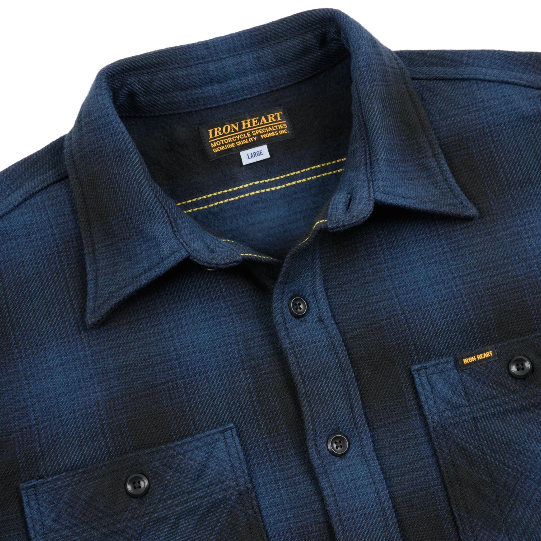 IHSH-265-NAV Ultra Heavy Flannel Ombré Check Work Shirt - Navy/Black