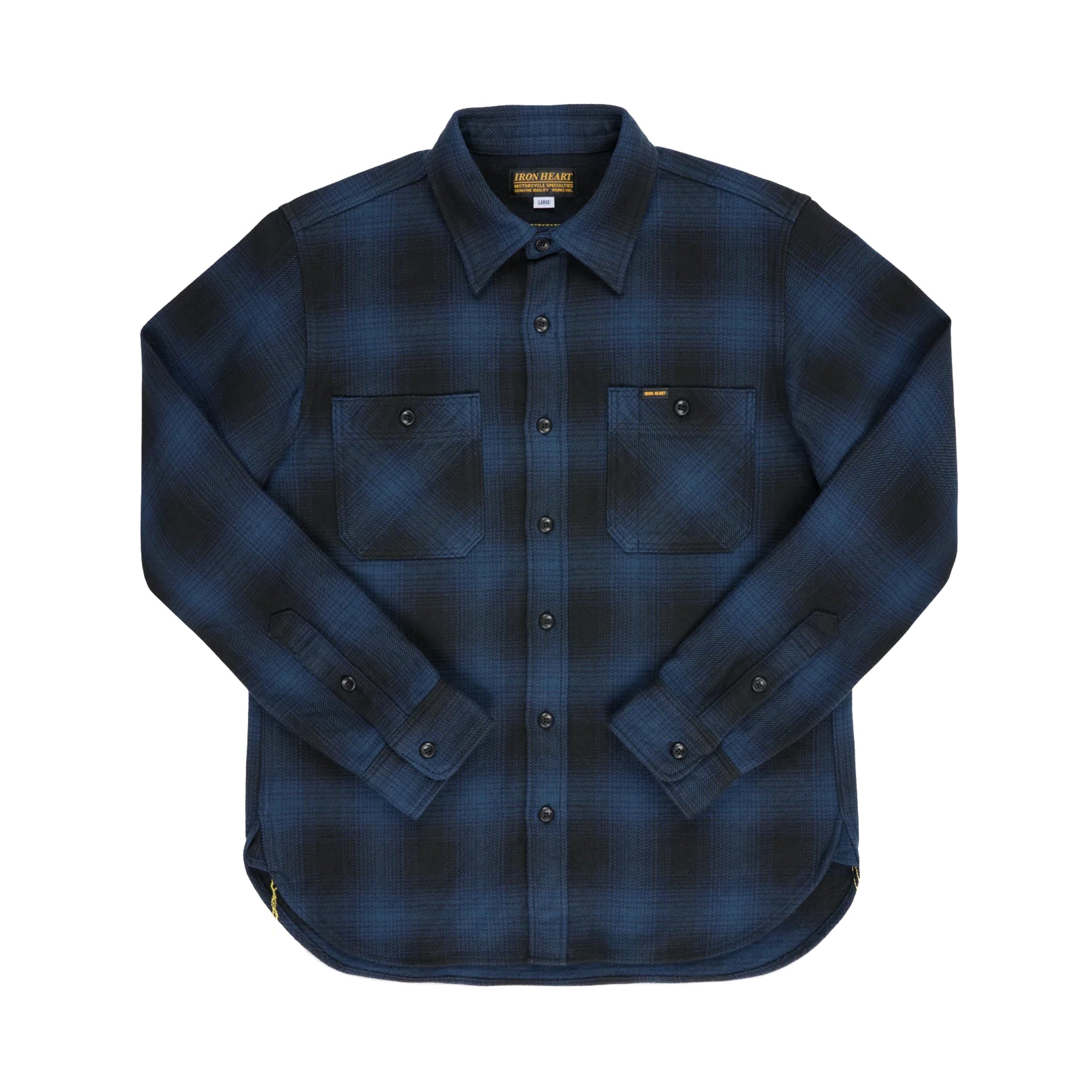 IHSH-265-NAV Ultra Heavy Flannel Ombré Check Work Shirt - Navy/Black