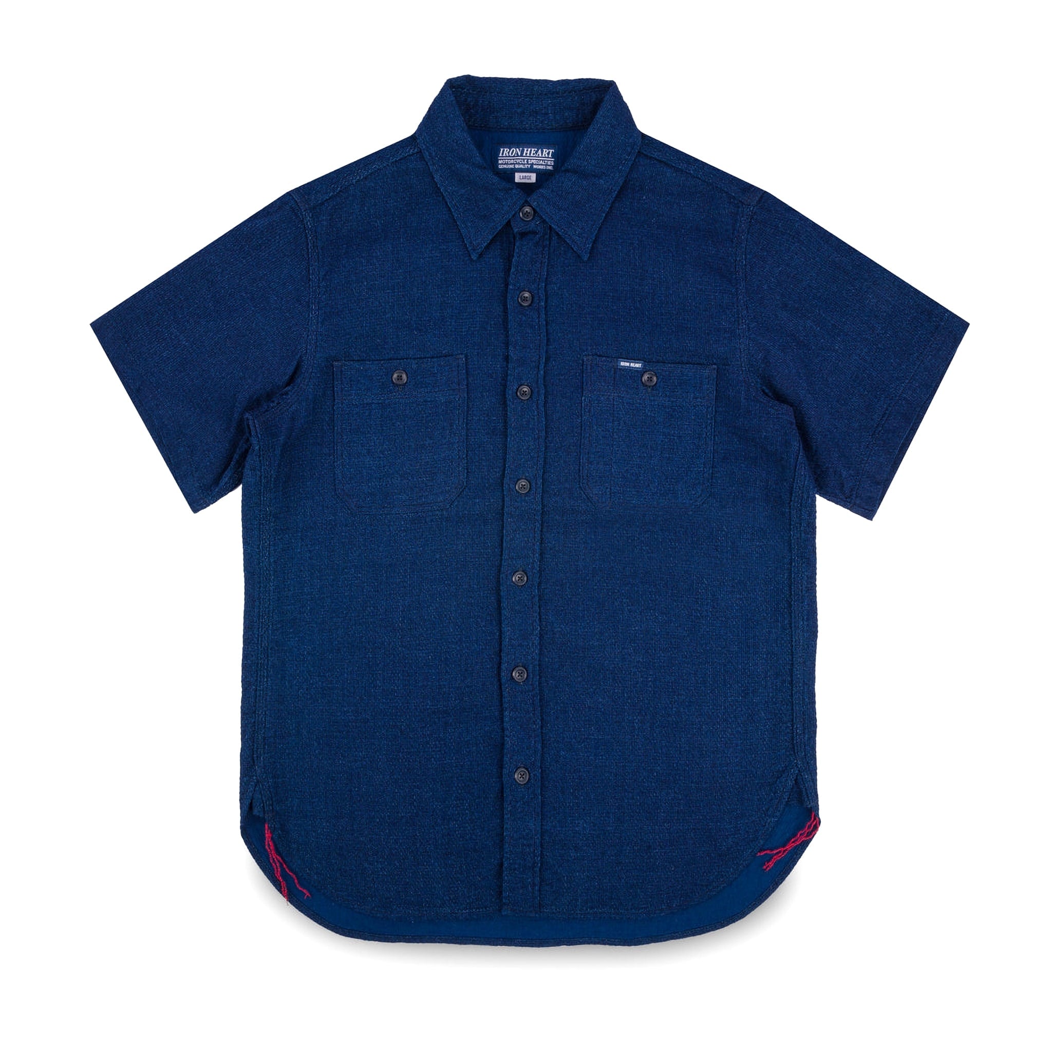IHSH-417-IND 5oz Double Gauze Short Sleeved Work Shirt - Indigo