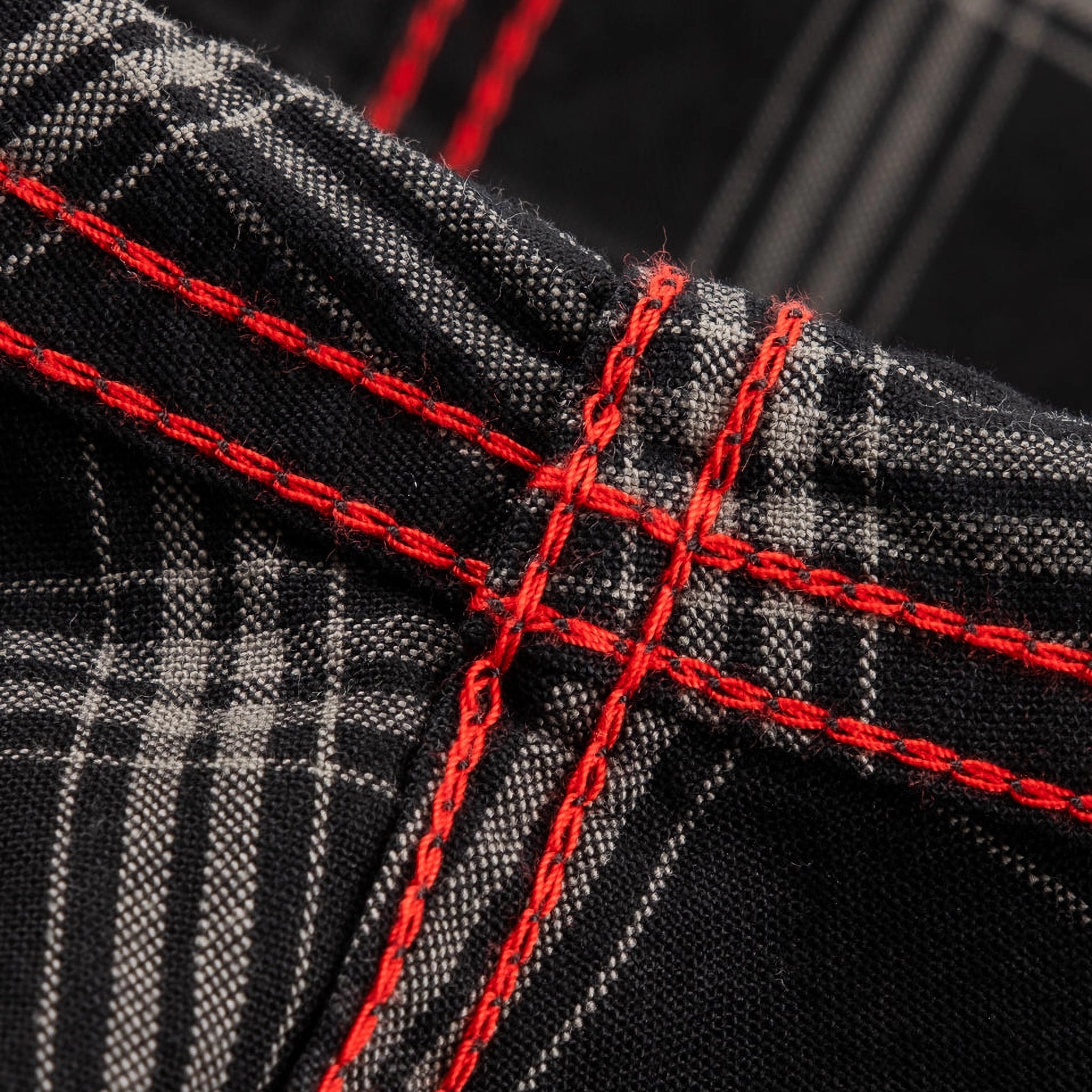 IHSH-419-BLK 5oz Selvedge Short Sleeved Madras Check Work Shirt - Black