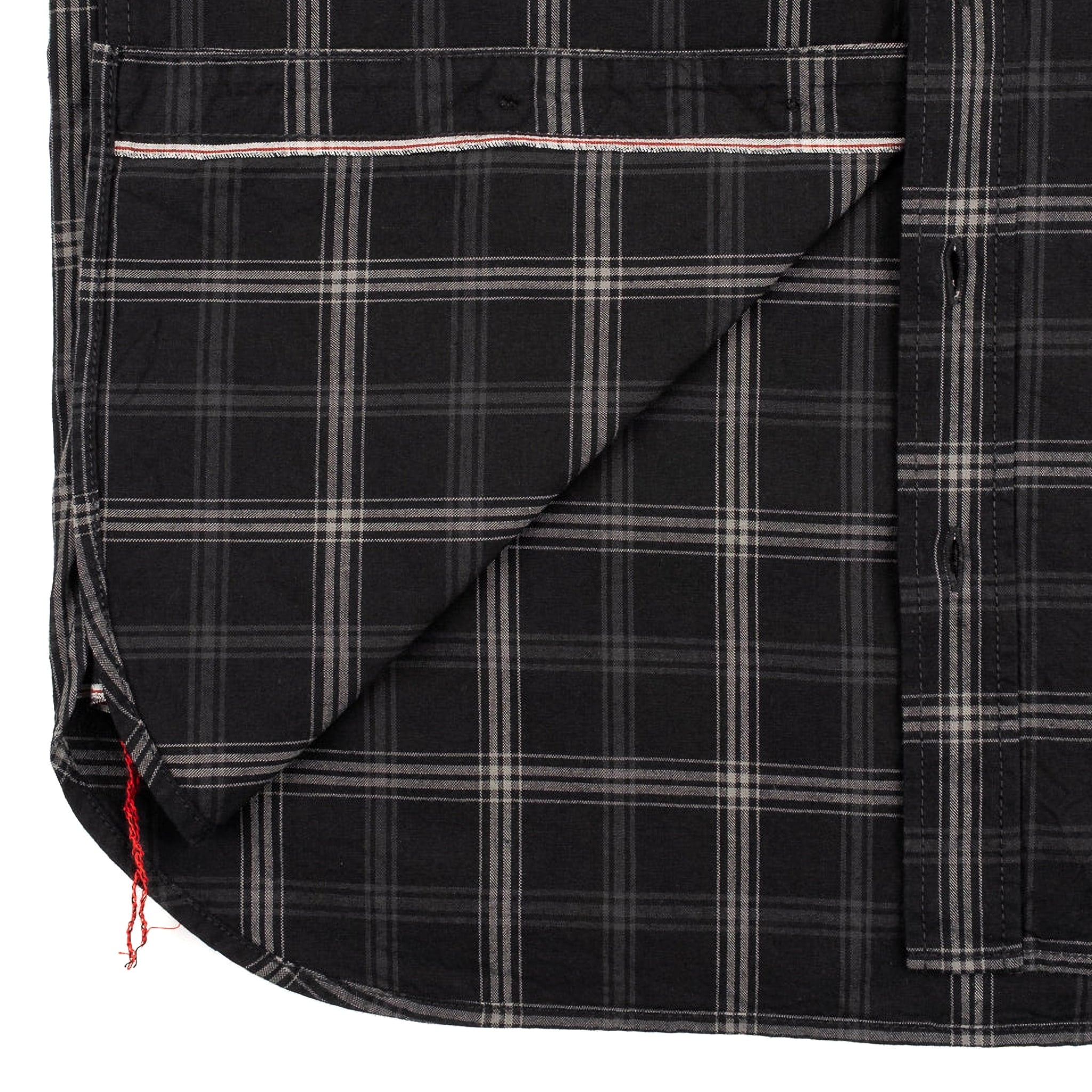 IHSH-419-BLK 5oz Selvedge Short Sleeved Madras Check Work Shirt - Black