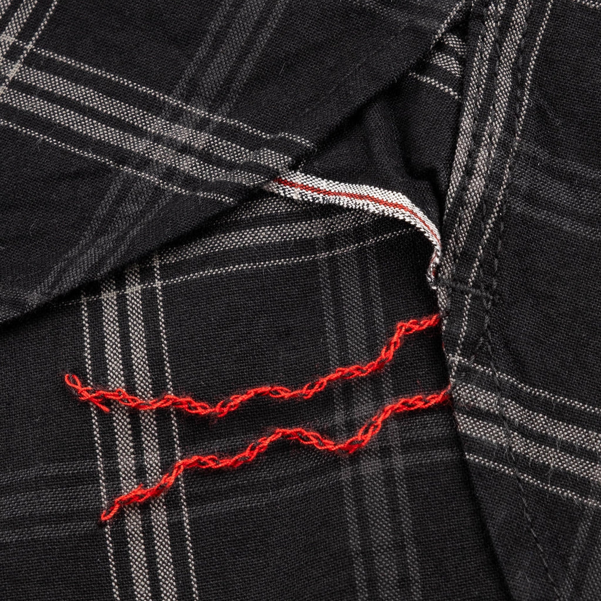 IHSH-419-BLK 5oz Selvedge Short Sleeved Madras Check Work Shirt - Black