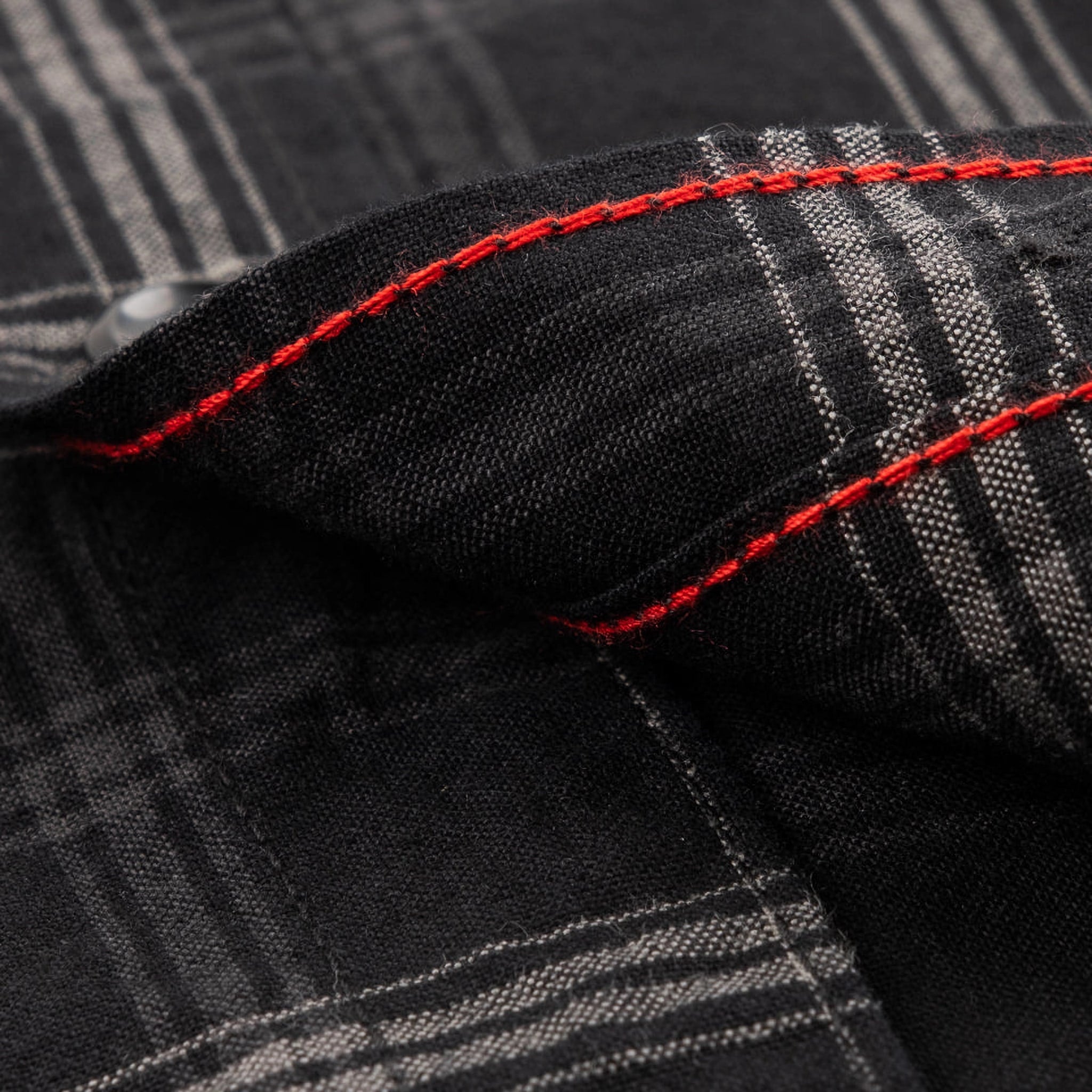 IHSH-419-BLK 5oz Selvedge Short Sleeved Madras Check Work Shirt - Black