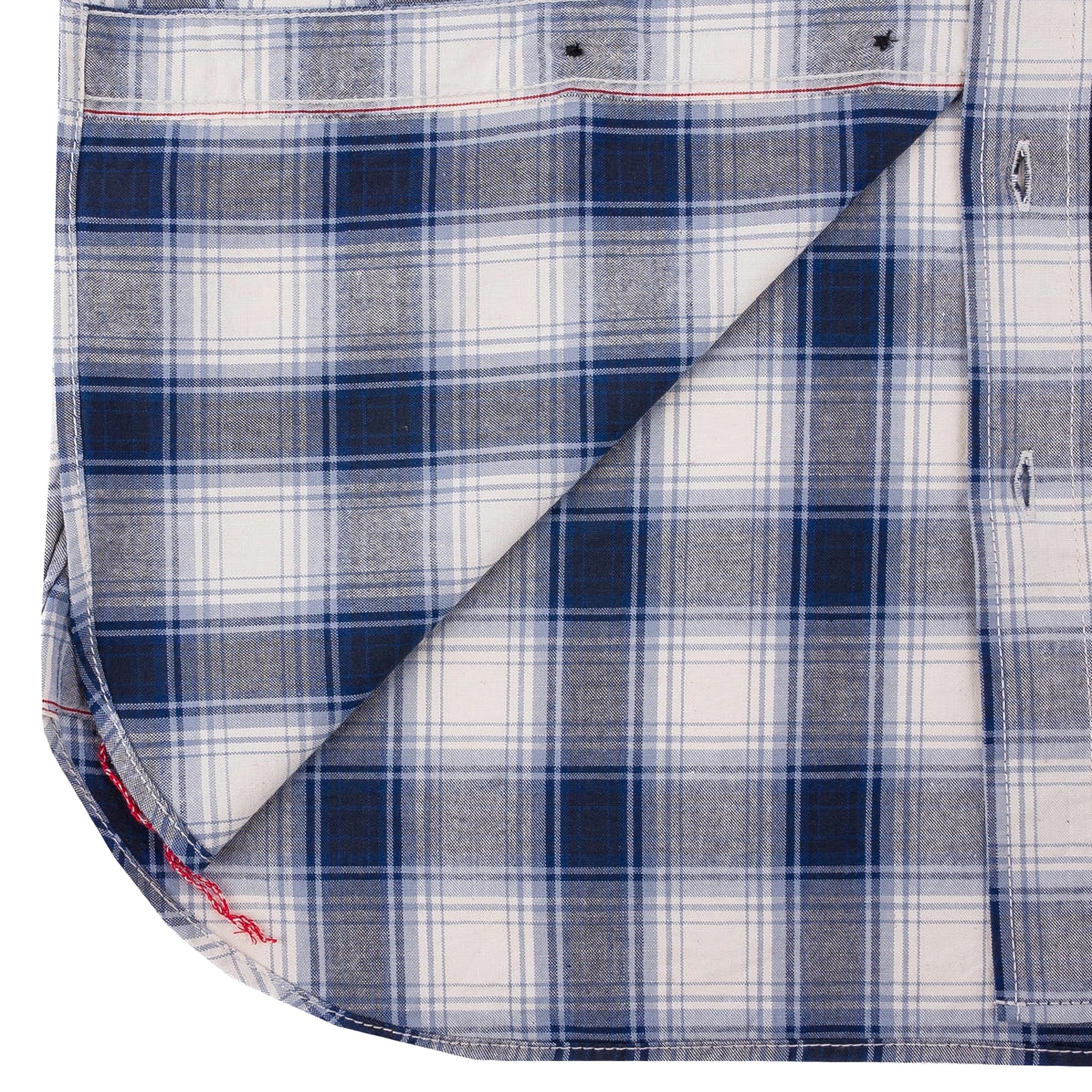 IHSH-419-BLU 5oz Selvedge Short Sleeved Madras Check Work Shirt - Blue