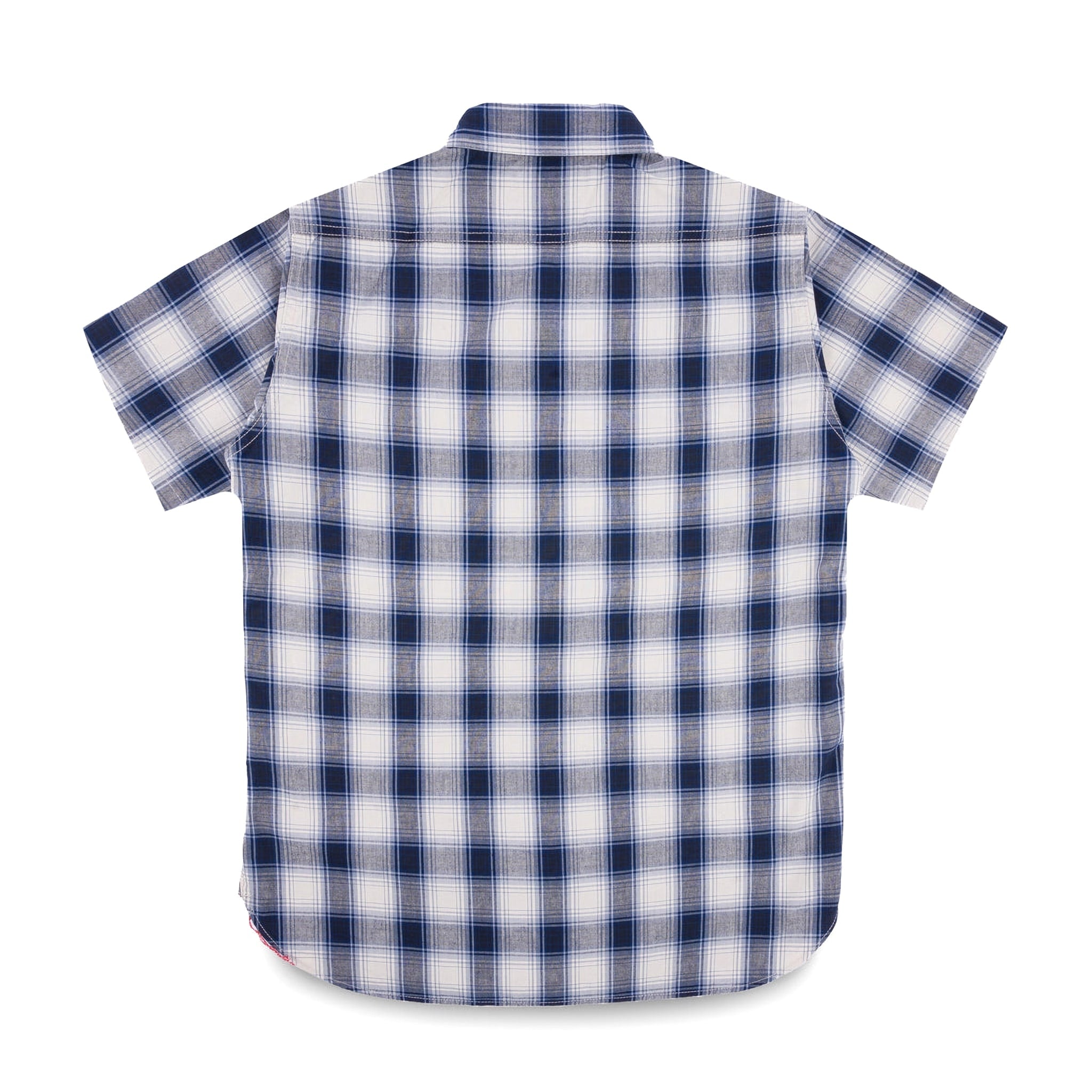 IHSH-419-BLU 5oz Selvedge Short Sleeved Madras Check Work Shirt - Blue