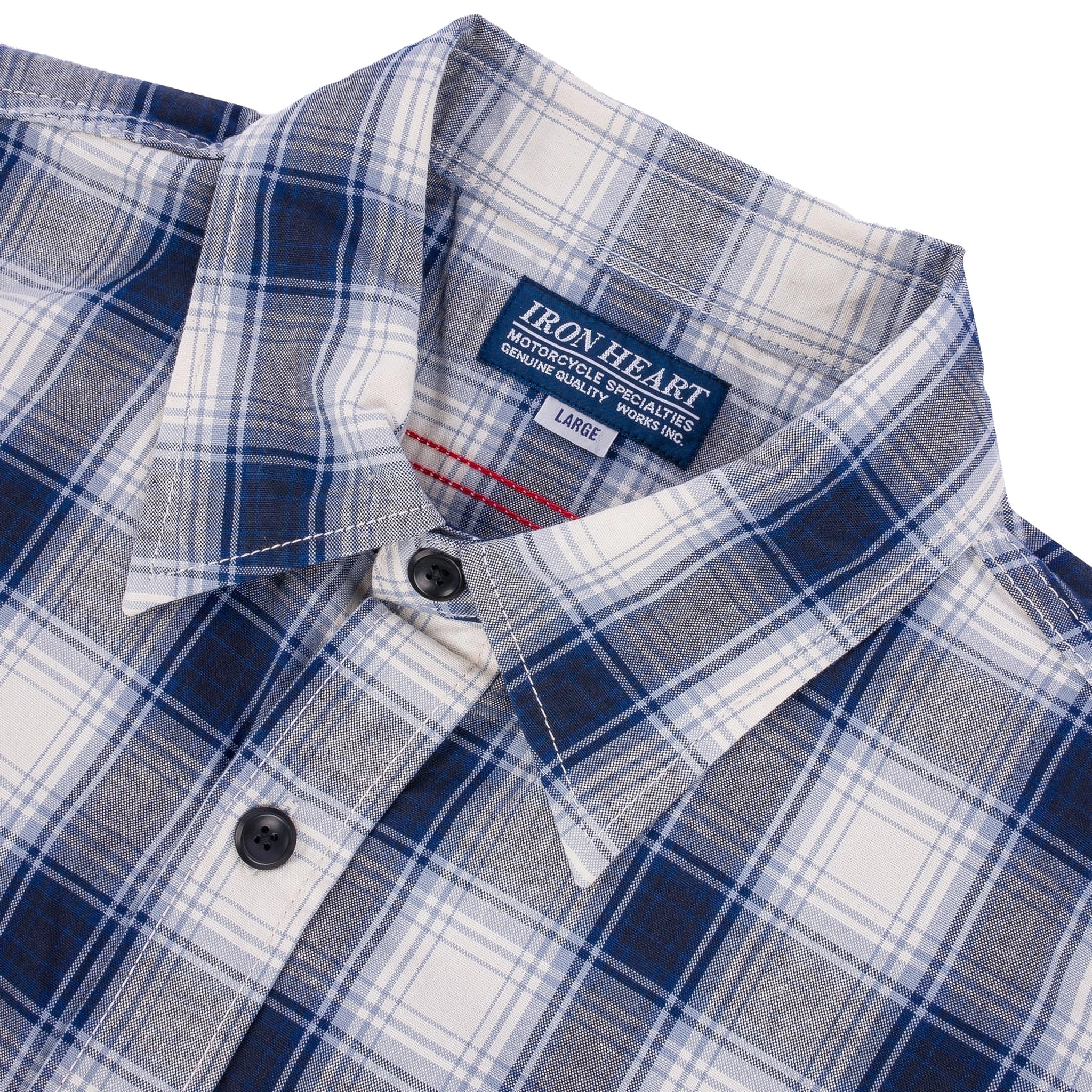 IHSH-419-BLU 5oz Selvedge Short Sleeved Madras Check Work Shirt - Blue