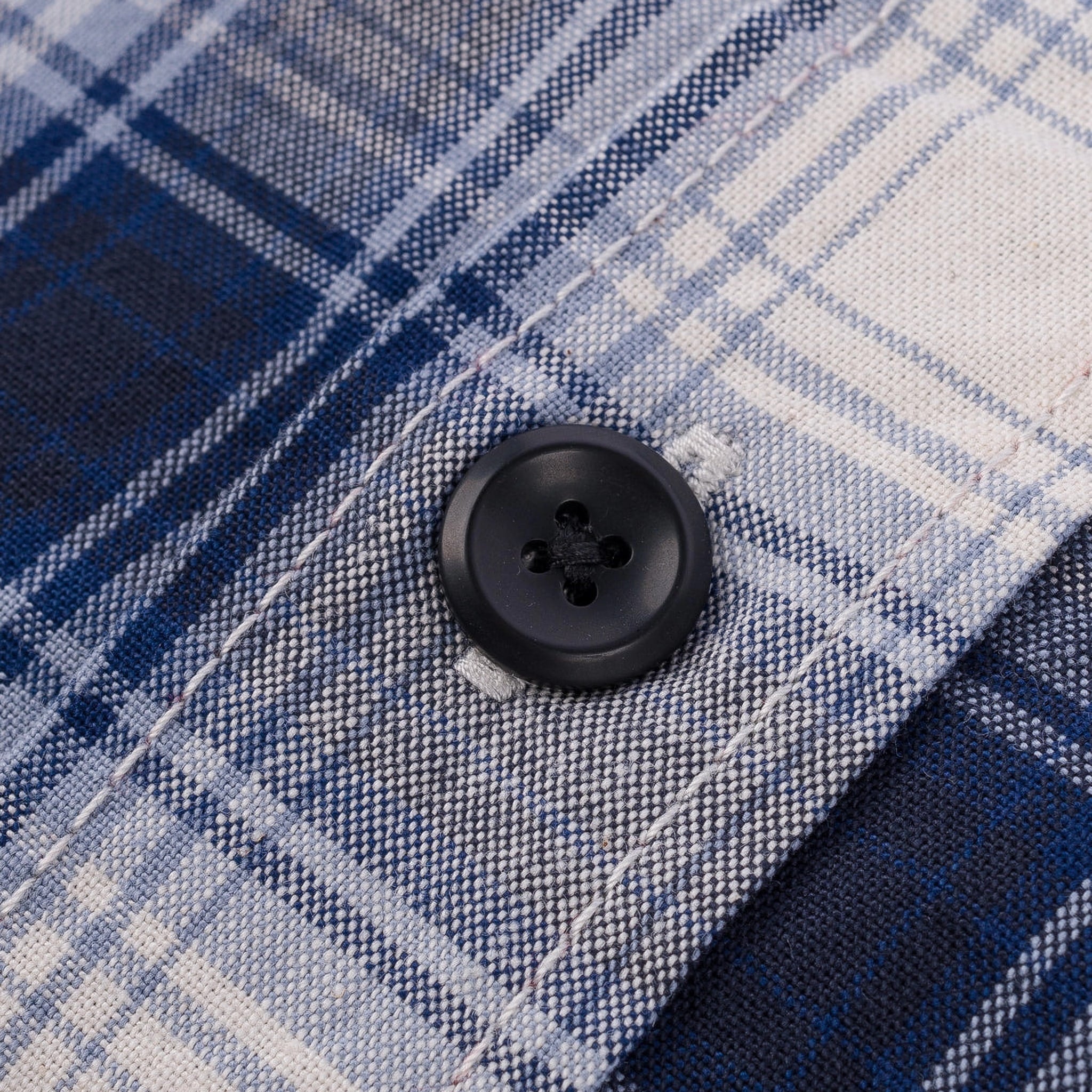 IHSH-419-BLU 5oz Selvedge Short Sleeved Madras Check Work Shirt - Blue